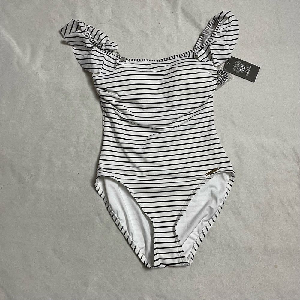 Vince Camuto NWT $118 New Vince Camuto Ruffle Off the Shoulder One Piece Size M / US 6-8 / IT 42-44 - 3 Thumbnail