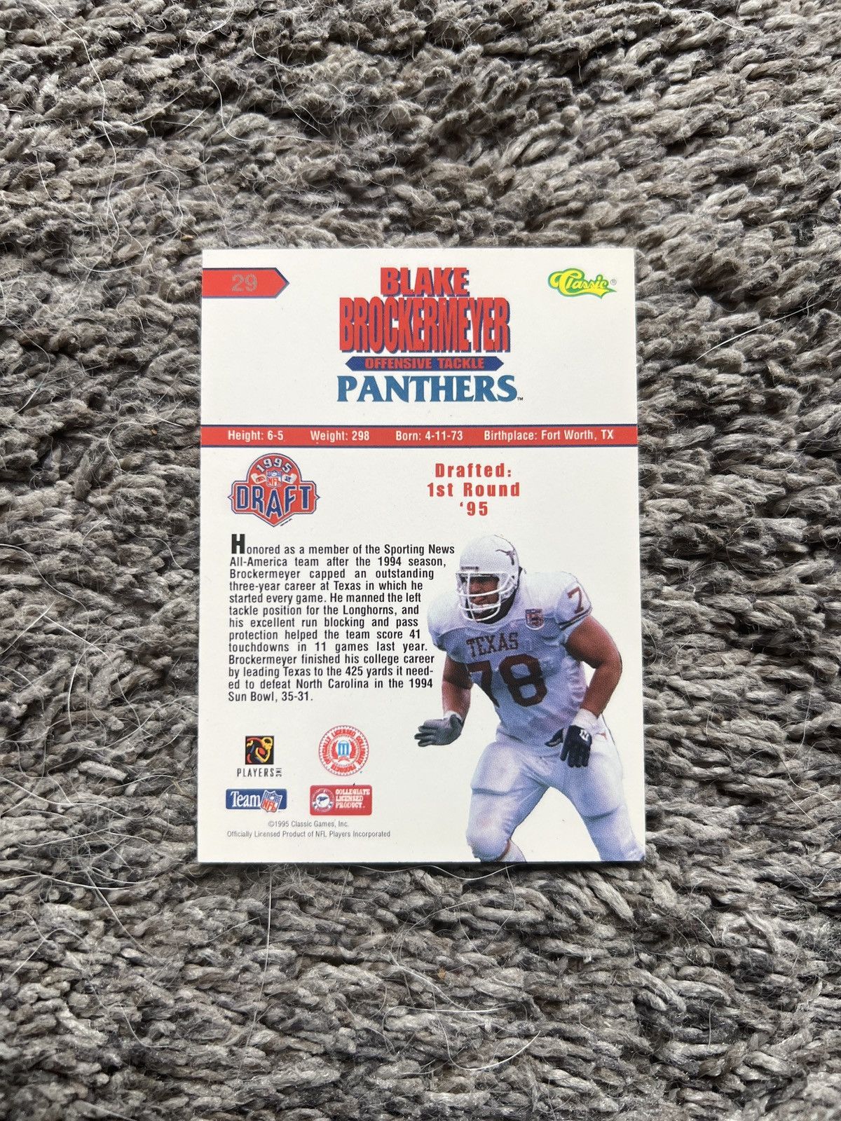 NFL 1995 Classic #29 Blake Brockermeyer Card Size ONE SIZE - 2 Thumbnail