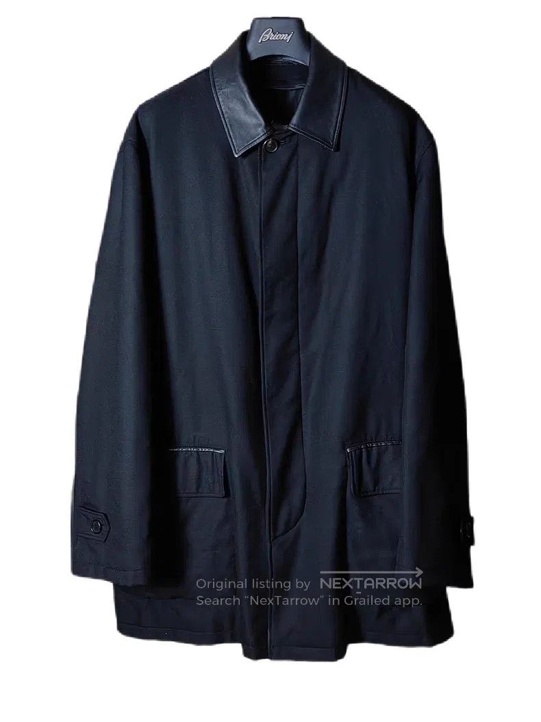 Brioni Leather-collared oversized coat