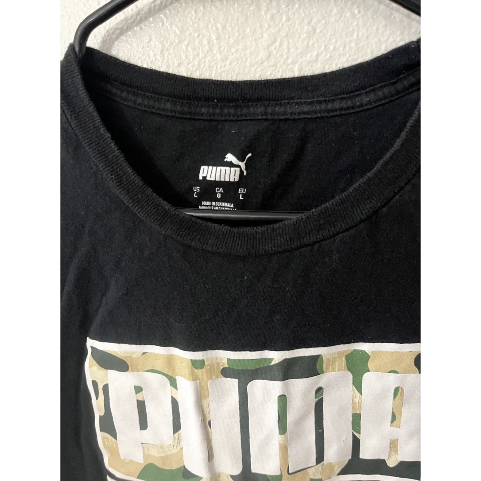 Puma PUMA Shirt Mens Large Black One Shot Camo 100% Cotton Casual Crew Neck Mens Large Black Camouflage Logo Tee Size US L / EU 52-54 / 3 - 2 Thumbnail
