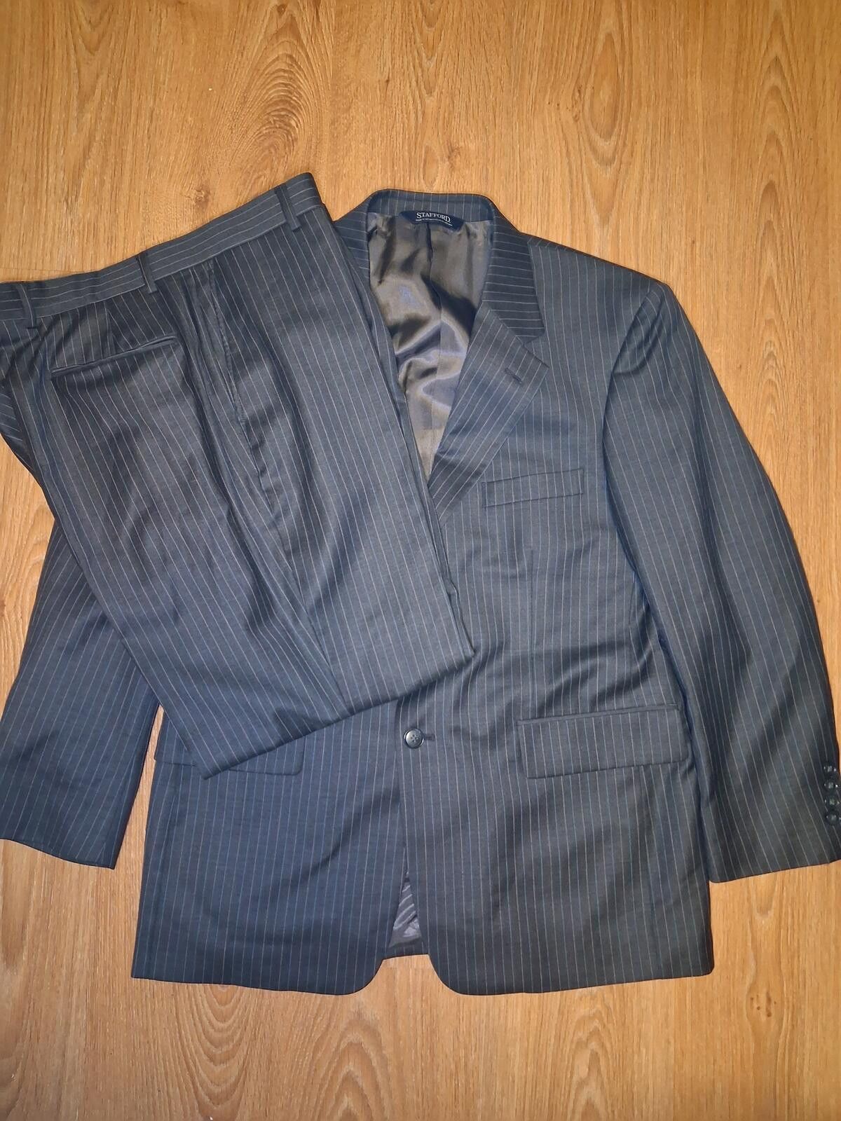 Stafford Stafford 2 Piece Suit Mens 40S 35x29 Gray Striped Wool Silk Size 40S - 1 Thumbnail