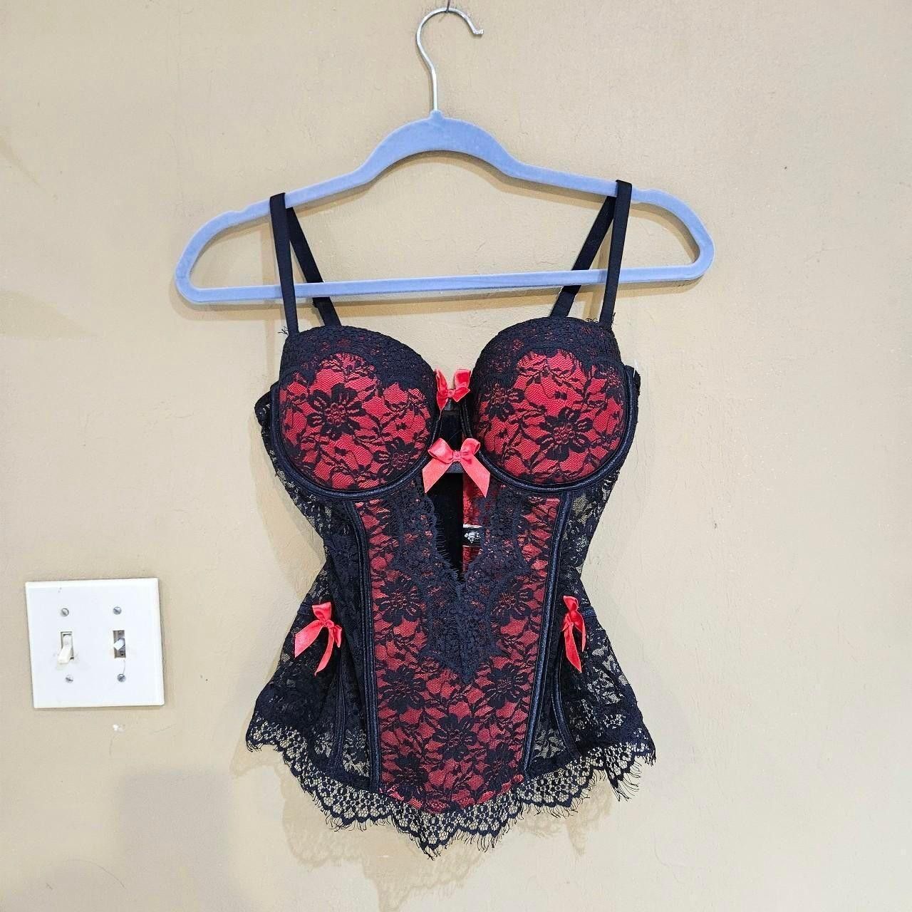 Vintage y2k goth dark fairy morbid threads red black lace corset Size L / US 10 / IT 46 - 6 Thumbnail