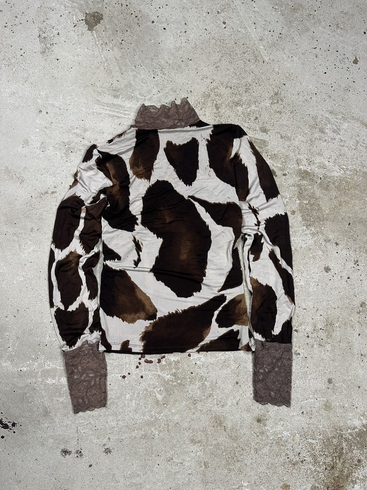 Roberto Cavalli Roberto Cavalli 2000s Cowhide Effect Lace Trim Blouse Top Size S / US 4 / IT 40 - 2 Thumbnail