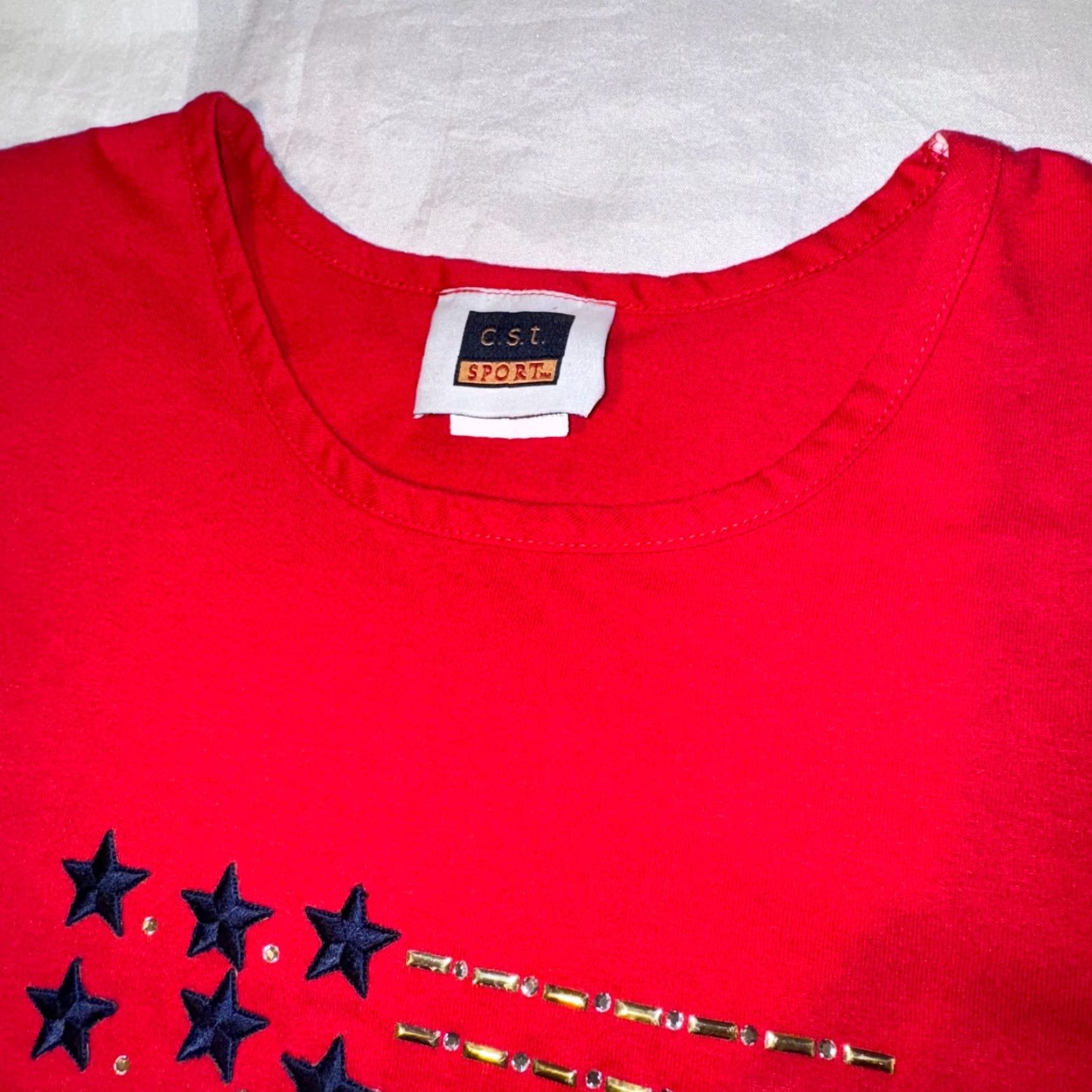 Vintage VINTAGE C.S.T Sport USA Logo Rhinestone Red Short Sleeve T-Shirt 3XL Womens Shirt Size XXL / US 16-18 / IT 52-54 - 3 Thumbnail
