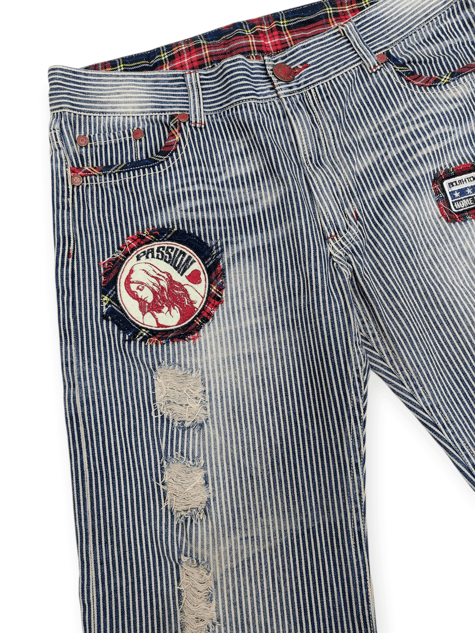 If Six Was Nine Y2K Patchwork Hickory Stripe Baggy Original Jeans Size US 35 - 7 Thumbnail