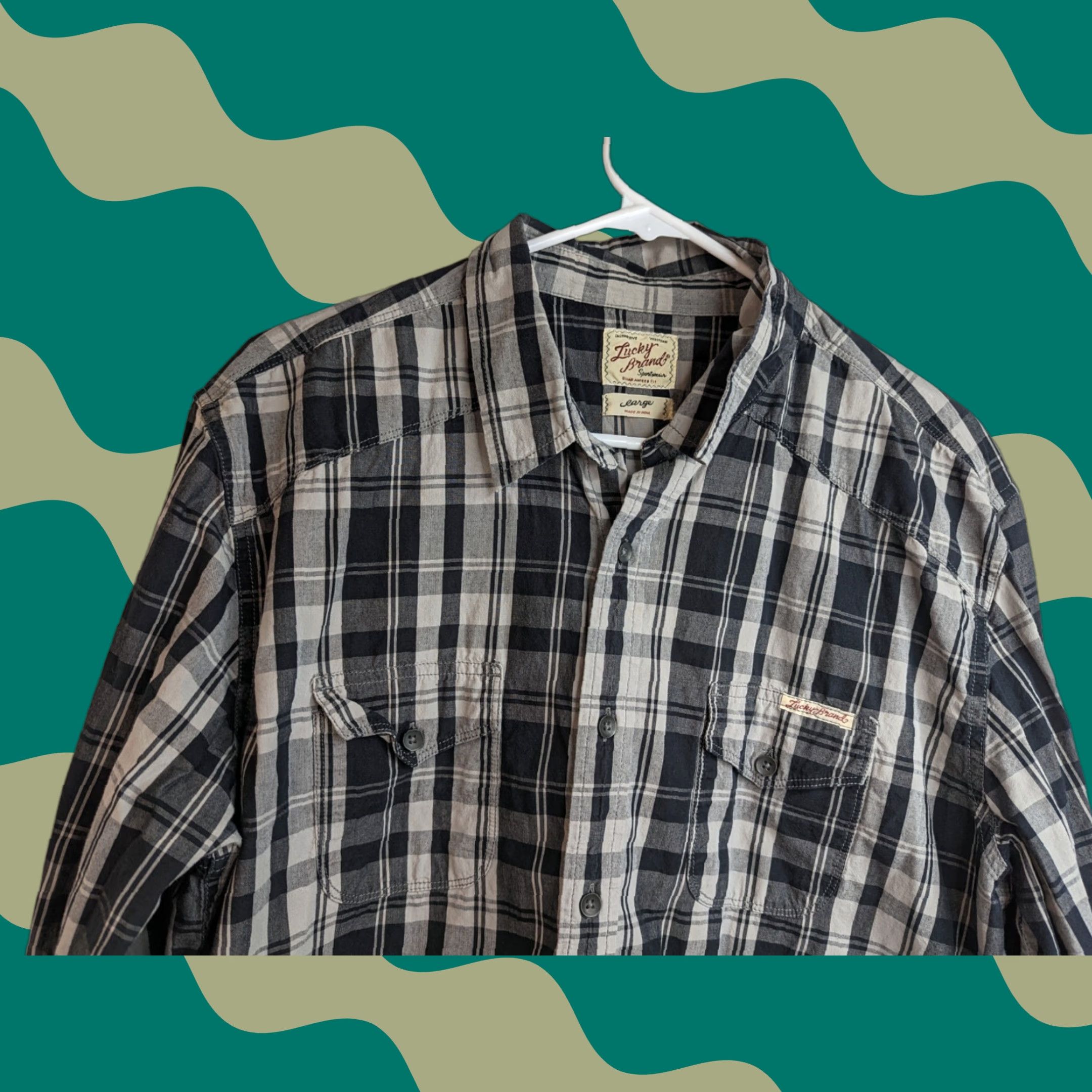 Lucky Brand Lucky Brand Shirt Mens Large Black/Grey Plaid Western Rodeo Button Up 7MD4434 Size US L / EU 52-54 / 3 - 1 Thumbnail