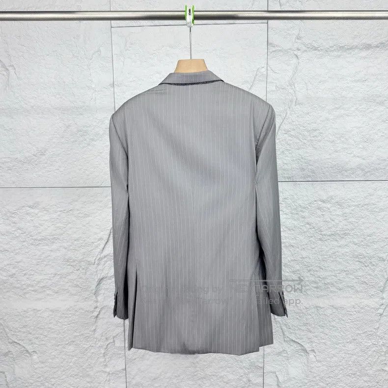 Givenchy Givenchy Size40 Striped Gray Regular Shoulder Suit Size US M / EU 48-50 / 2 - 2 Thumbnail