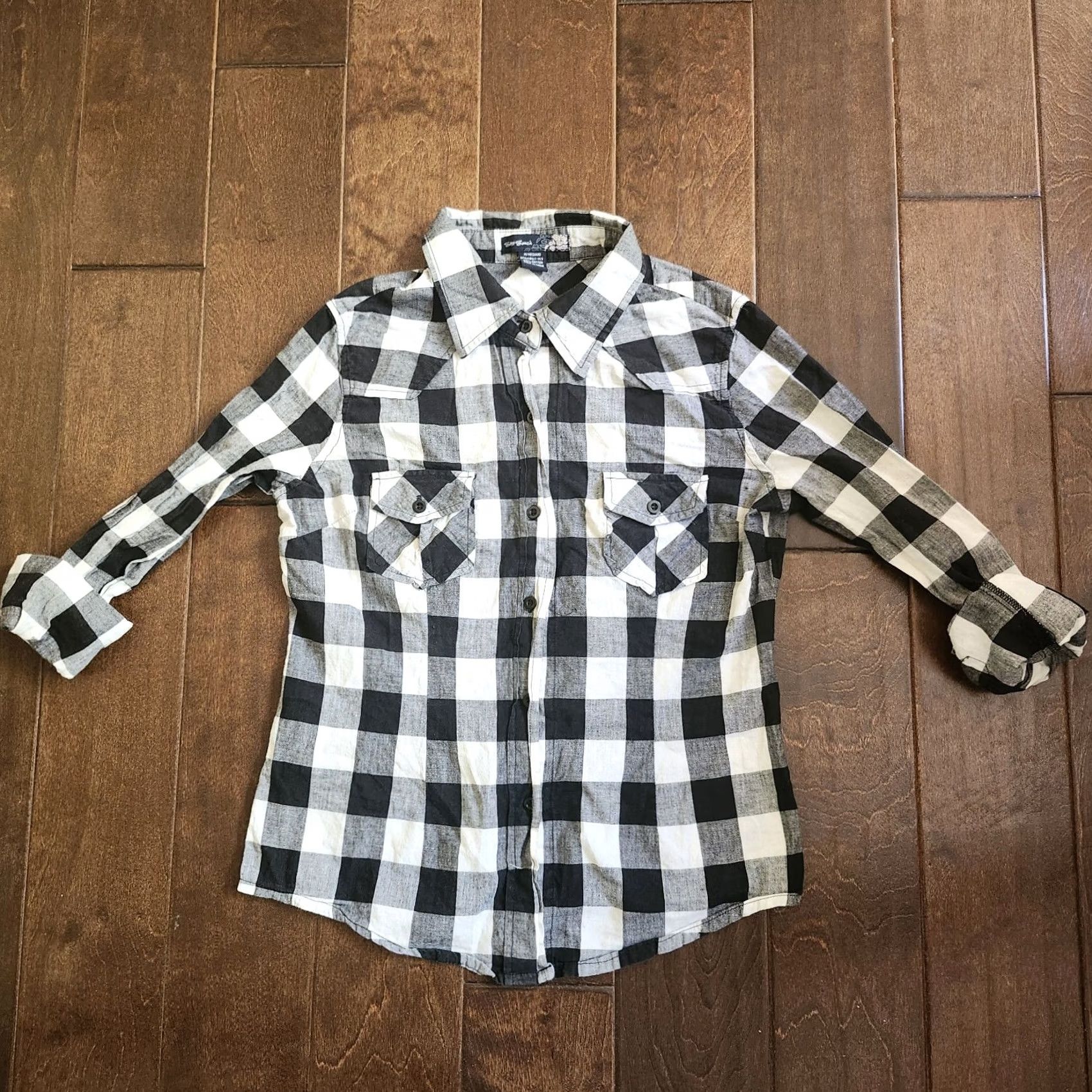 Vintage VINTAGE Sans Souchi Women's Junior Checkered Black White Plaid Button Up - Size M Size M / US 6-8 / IT 42-44 - 2 Thumbnail
