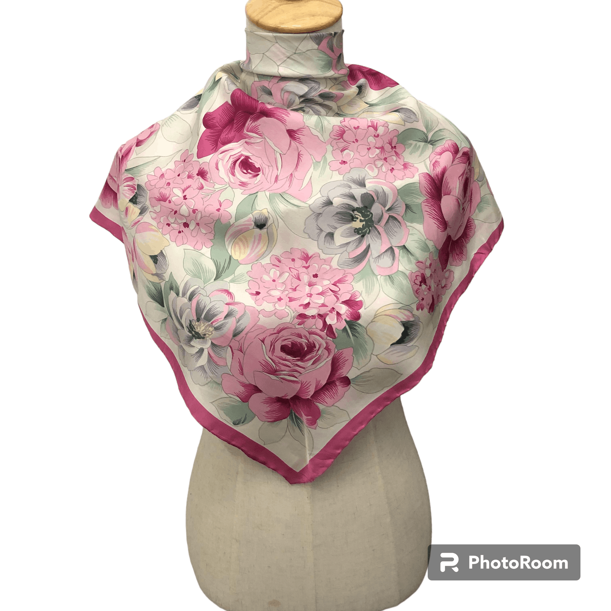 Japanese Brand Vintage Luxury Floral Pink Hand Rolled Silk Scarf M375 Size ONE SIZE - 1 Thumbnail