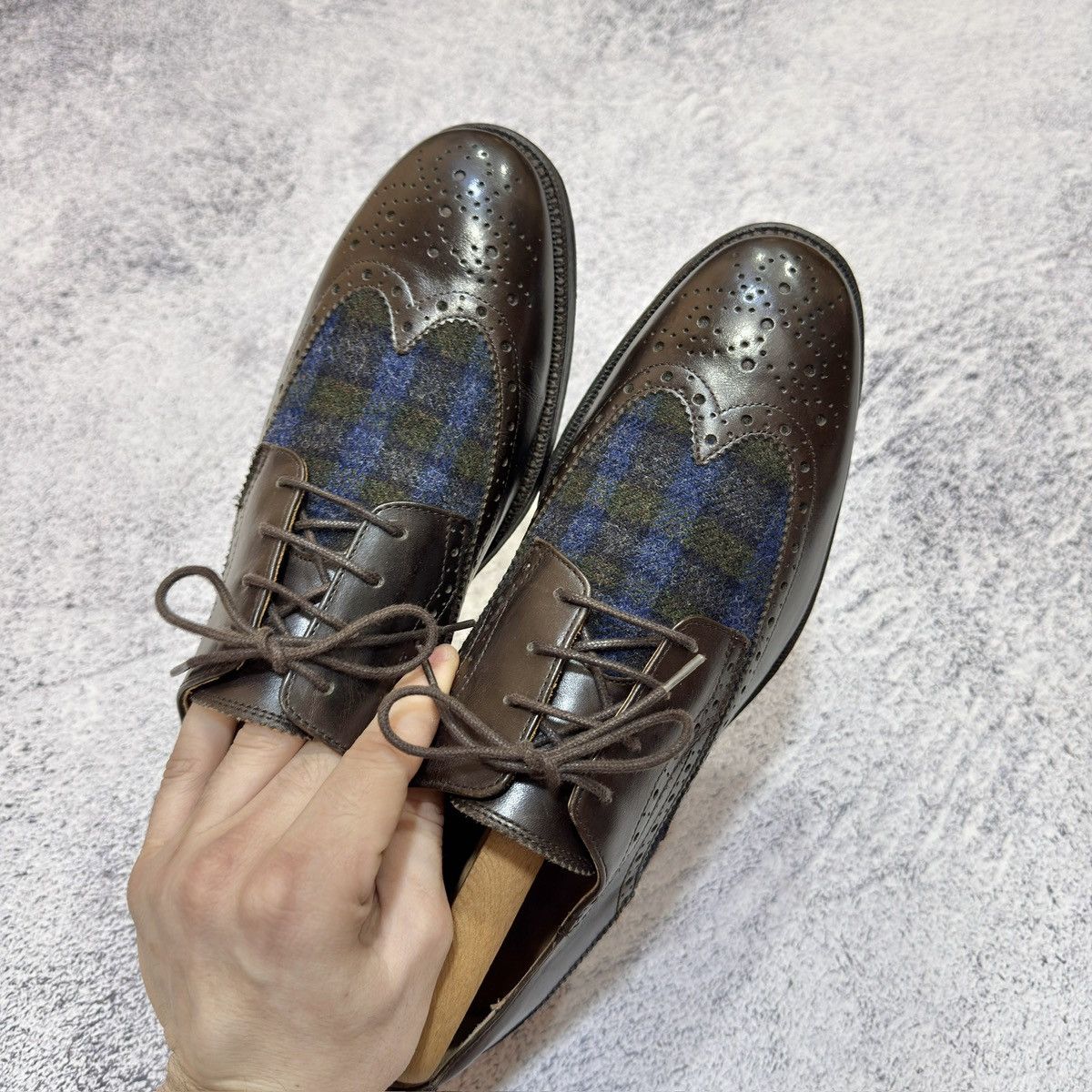 Abraham Moon & Sons × Handmade × Tommy Hilfiger Tommy Hilfiger&Abraham Moon Astor 1A Leather Tweed Brogues Size US 9 / EU 42 - 13 Thumbnail