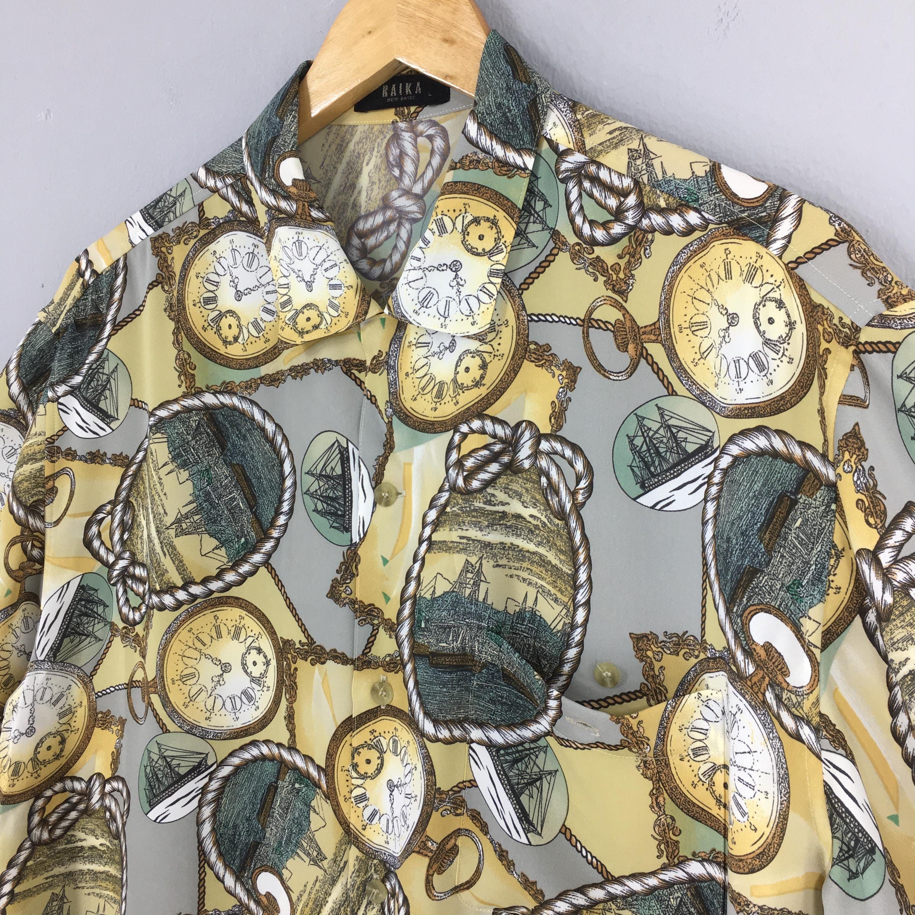 Vintage Baroque Abstract Pattern Polyester Shirt Large