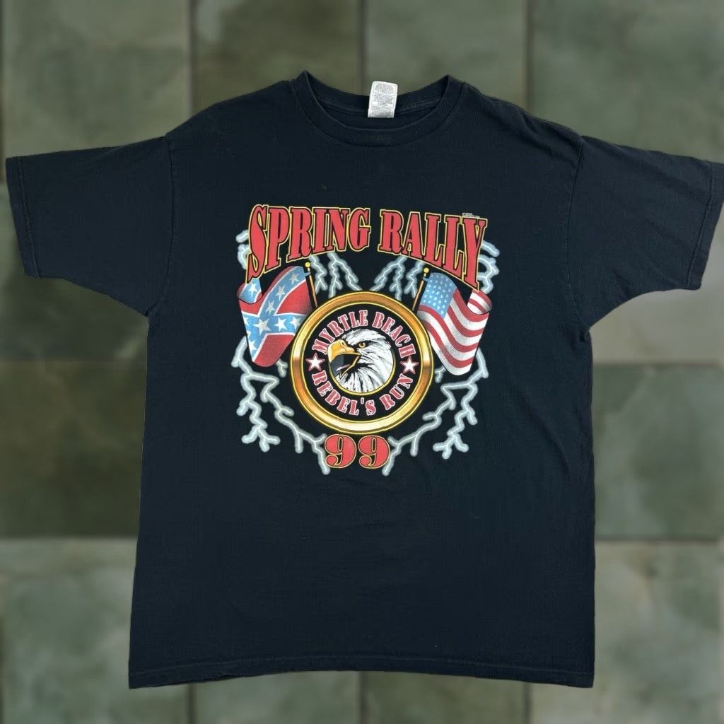 Fruit Of The Loom VINTAGE Biker Rally T Shirt Adult XL Black Myrtle Beach Eagle Lightning 1999 USA Shirt Mens XL Black USA Biker 90s Size US XL / EU 56 / 4 - 1 Thumbnail