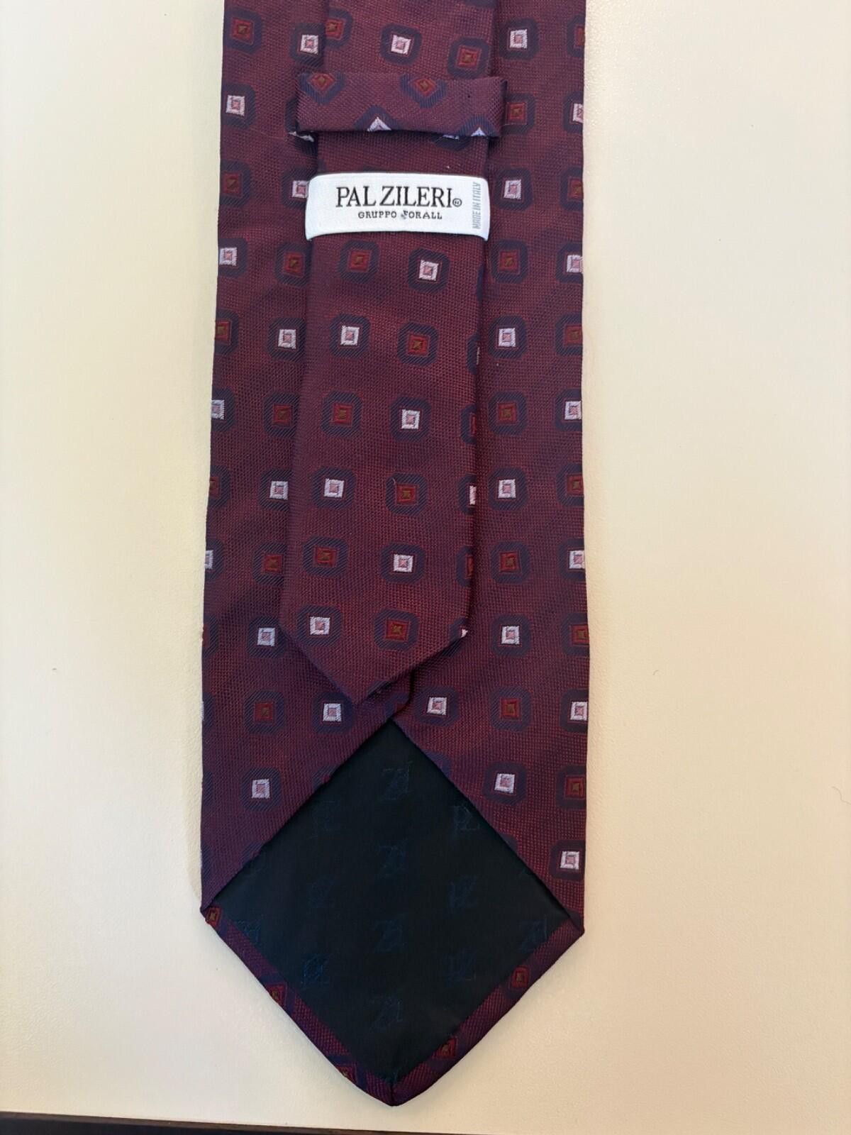 Pal Zileri Pal Zileri Italy Silk Tie Burgundy Wine Neat Geometric Size ONE SIZE - 7 Thumbnail
