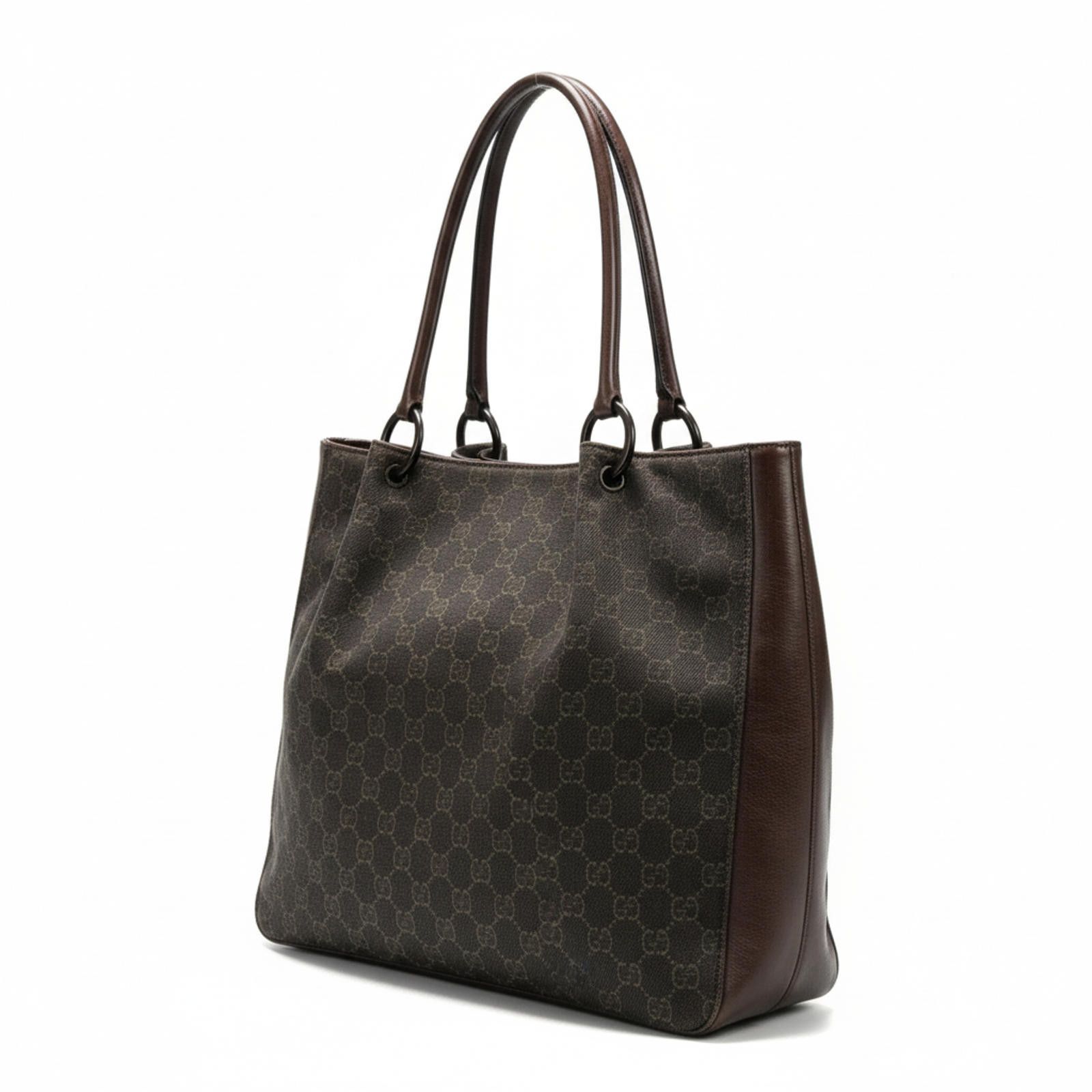 Gucci Gucci - Classic GG Canvas Brown Leather Tote Bag Size ONE SIZE - 1 Thumbnail