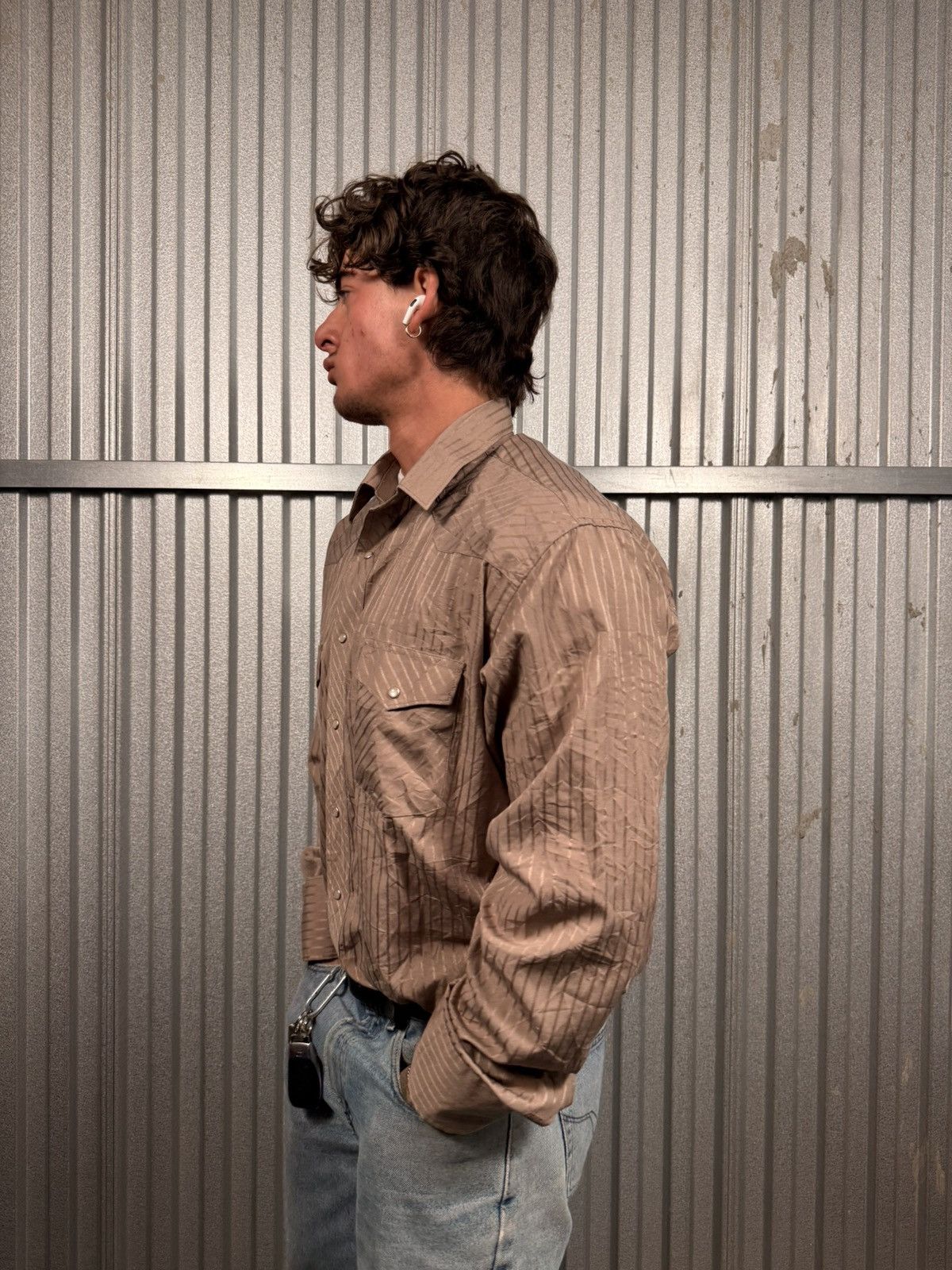 Wrangler Vintage Wrangler Pearl Snap Pinstripe Beige Western Shirt Size US L / EU 52-54 / 3 - 2 Thumbnail