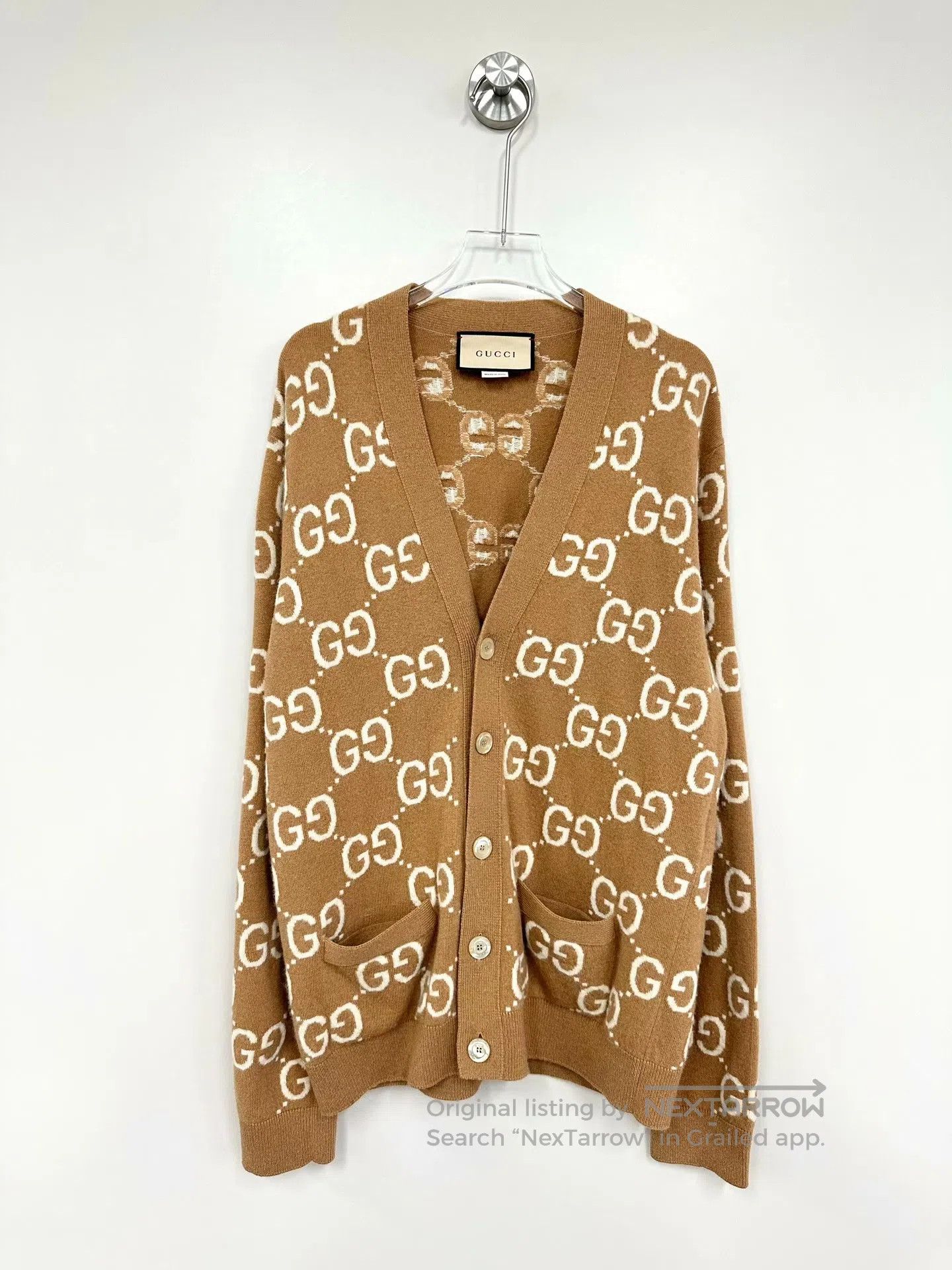 Gucci Guicci Brown Double G Monogram Embossed Logo Wool Knit Car Size US M / EU 48-50 / 2 - 1 Thumbnail