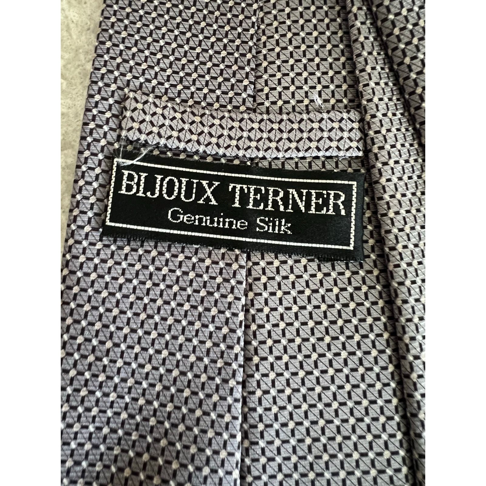 Vintage Bijoux Terner 100% Silk Men's Neck Tie Handmade Silver Black Size ONE SIZE - 4 Thumbnail