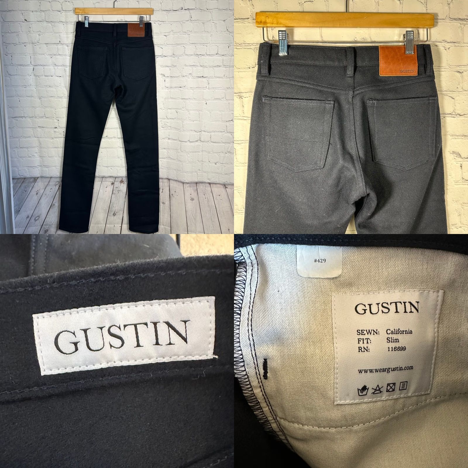 Gustin Gustin Pants Mens Size 29 Charcoal Black Wool Blend Five Pocket Button Fly Size US 29 - 8 Thumbnail
