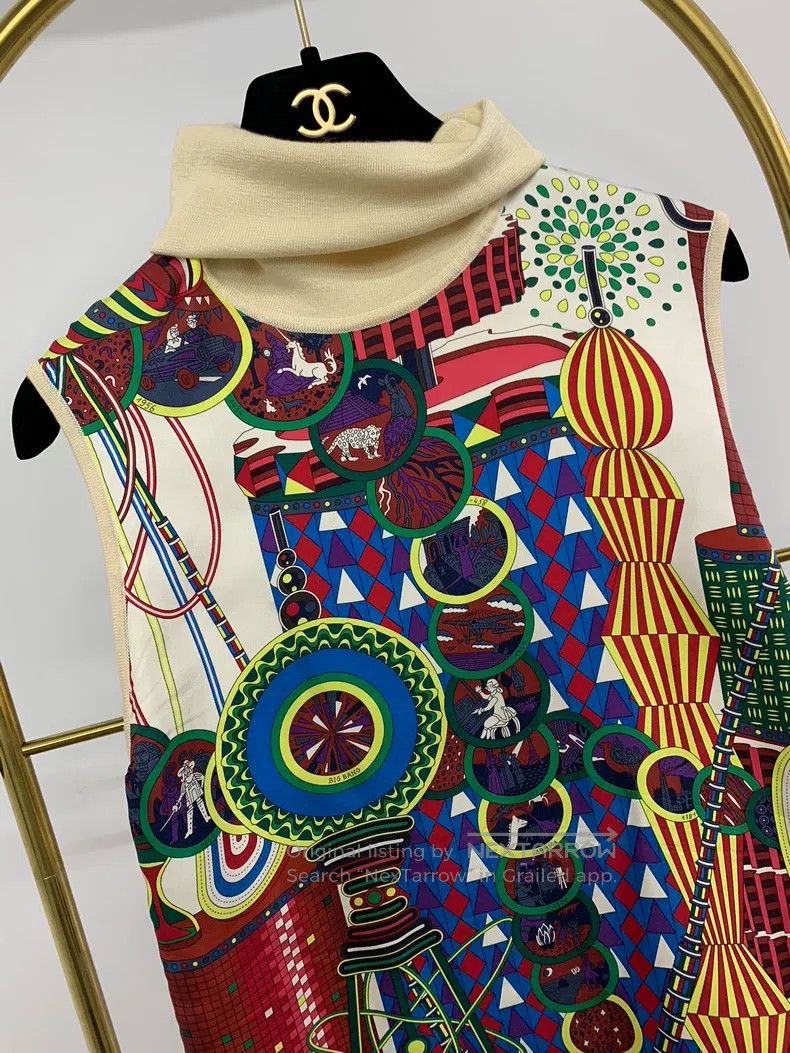 Hermes Hermes Silk print and cashmere high-neck sleeveless top Size XS / US 0-2 / IT 36-38 - 2 Thumbnail