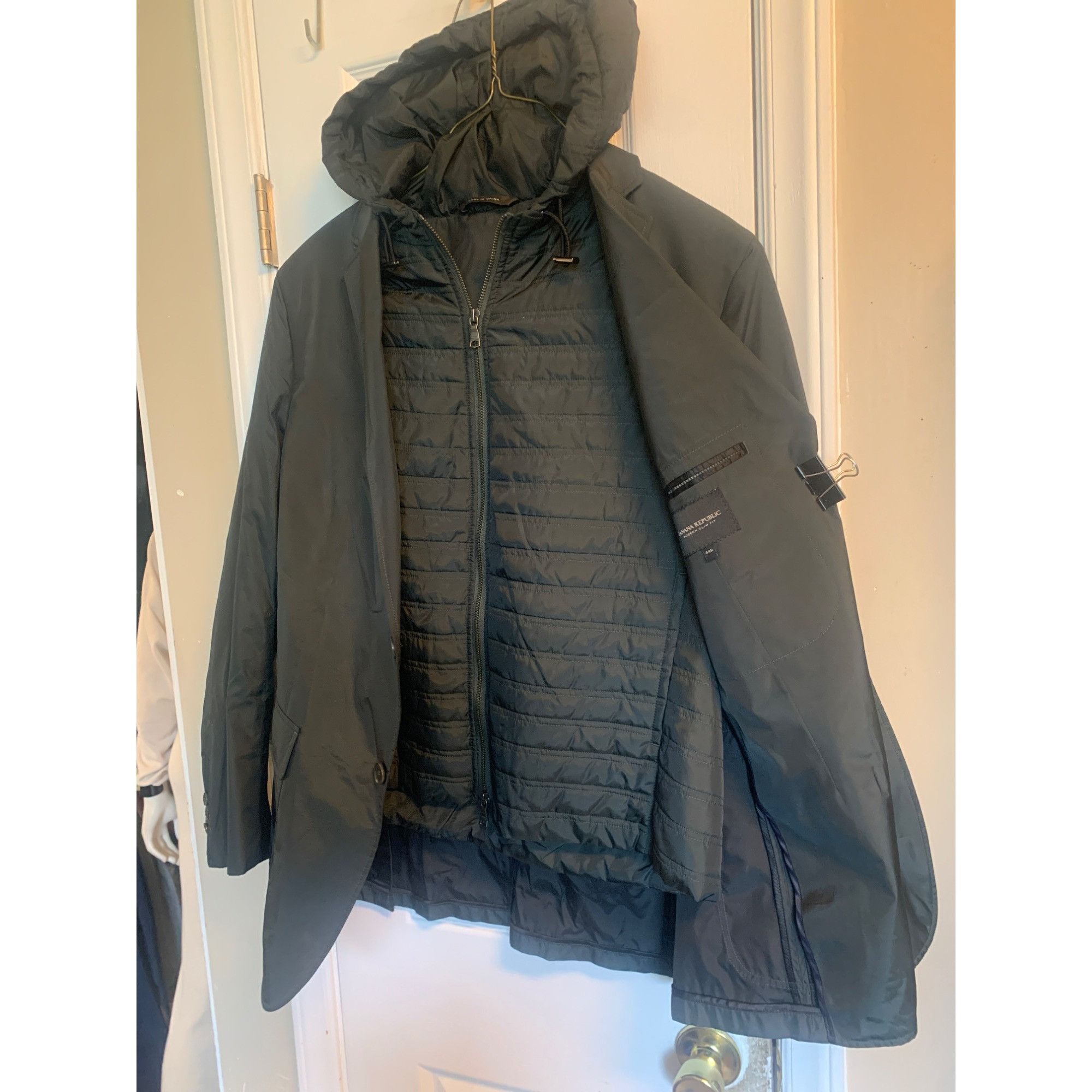 Banana Republic Mens Green Blazer/Field Jacket W/Hood Vest