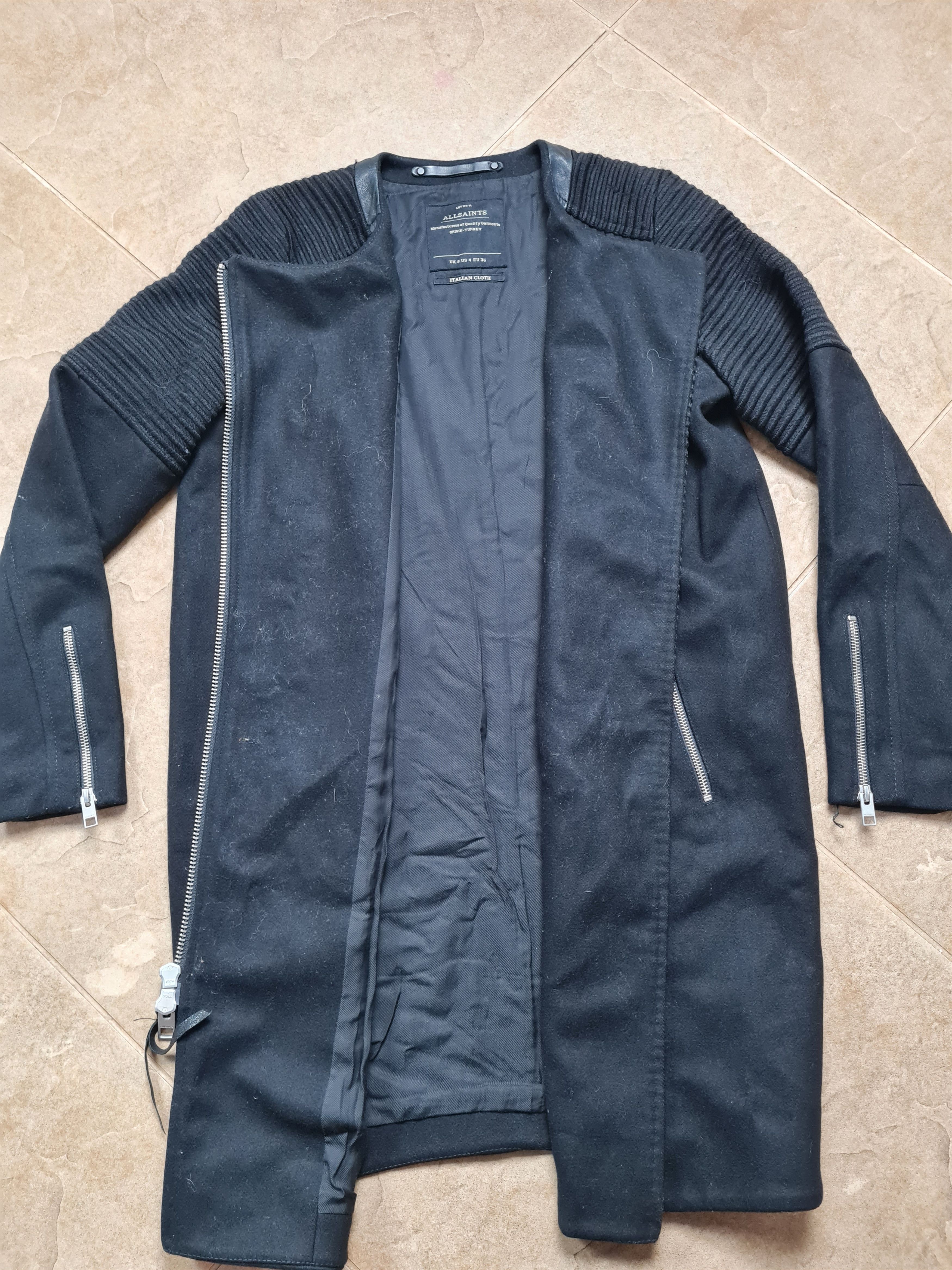 Allsaints AllSaints Black Biker Coat Long Jacket Asymmetric Zip Wool Size S / US 4 / IT 40 - 18 Thumbnail