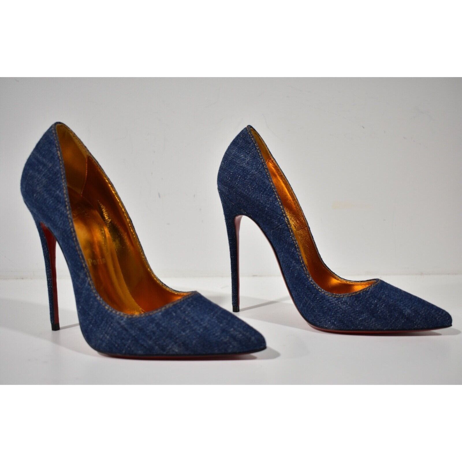 Christian Louboutin Christian Louboutin So Kate 120 Blue Denim Saba Gold Size US 5.5 / IT 35.5 - 4 Thumbnail