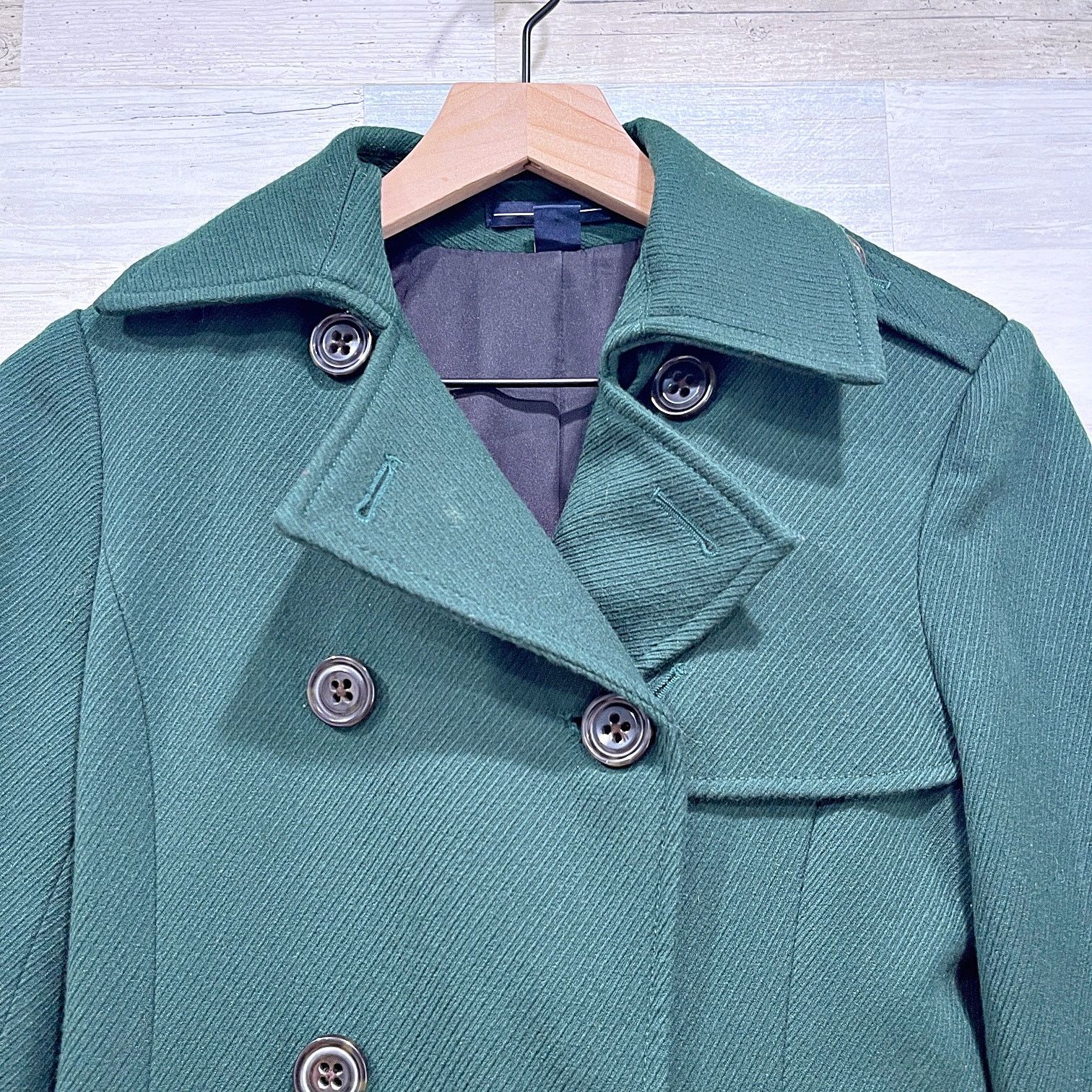 Gap GAP Wool Flannel Double Breasted Trench Coat Green Belted XS Size XS / US 0-2 / IT 36-38 - 2 Thumbnail