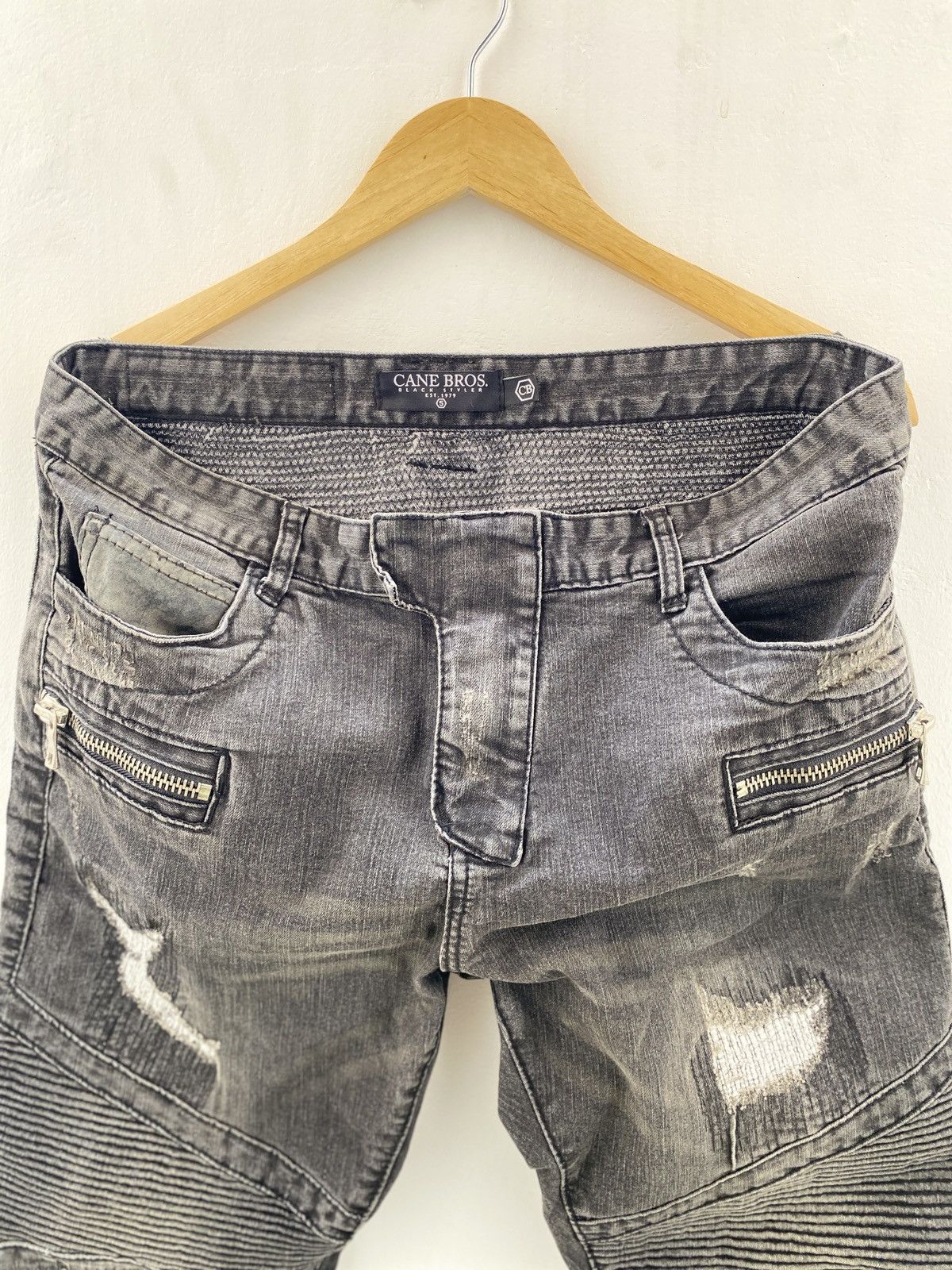 BUFFALO BOBS Vintage Cane Bros Bikers Denim Distressed Jeans Balmain styl Size US 32 / EU 48 - 4 Thumbnail