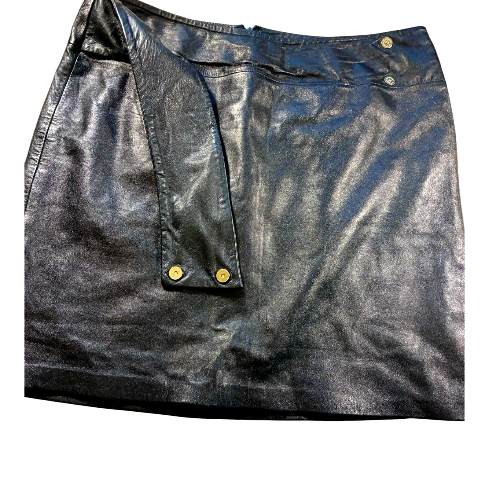 I.N.C VTG Black Leather Mini Skirt Buckle Belt 80s Retro Sexy 12 Size 34" / US 12 / IT 48 - 2 Thumbnail