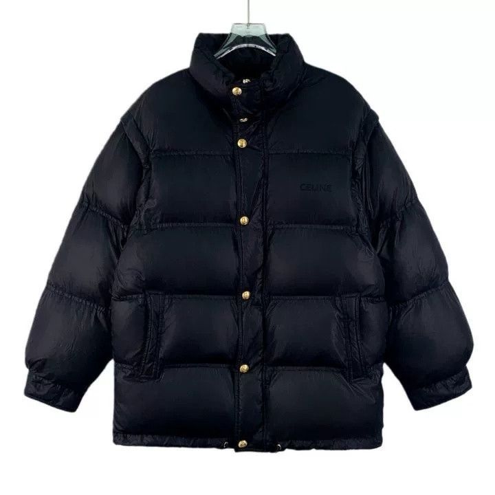 Celine Celine Black Logo Embroidered Stand Collar Down Jacket Size US XXS / EU 40 - 1 Thumbnail