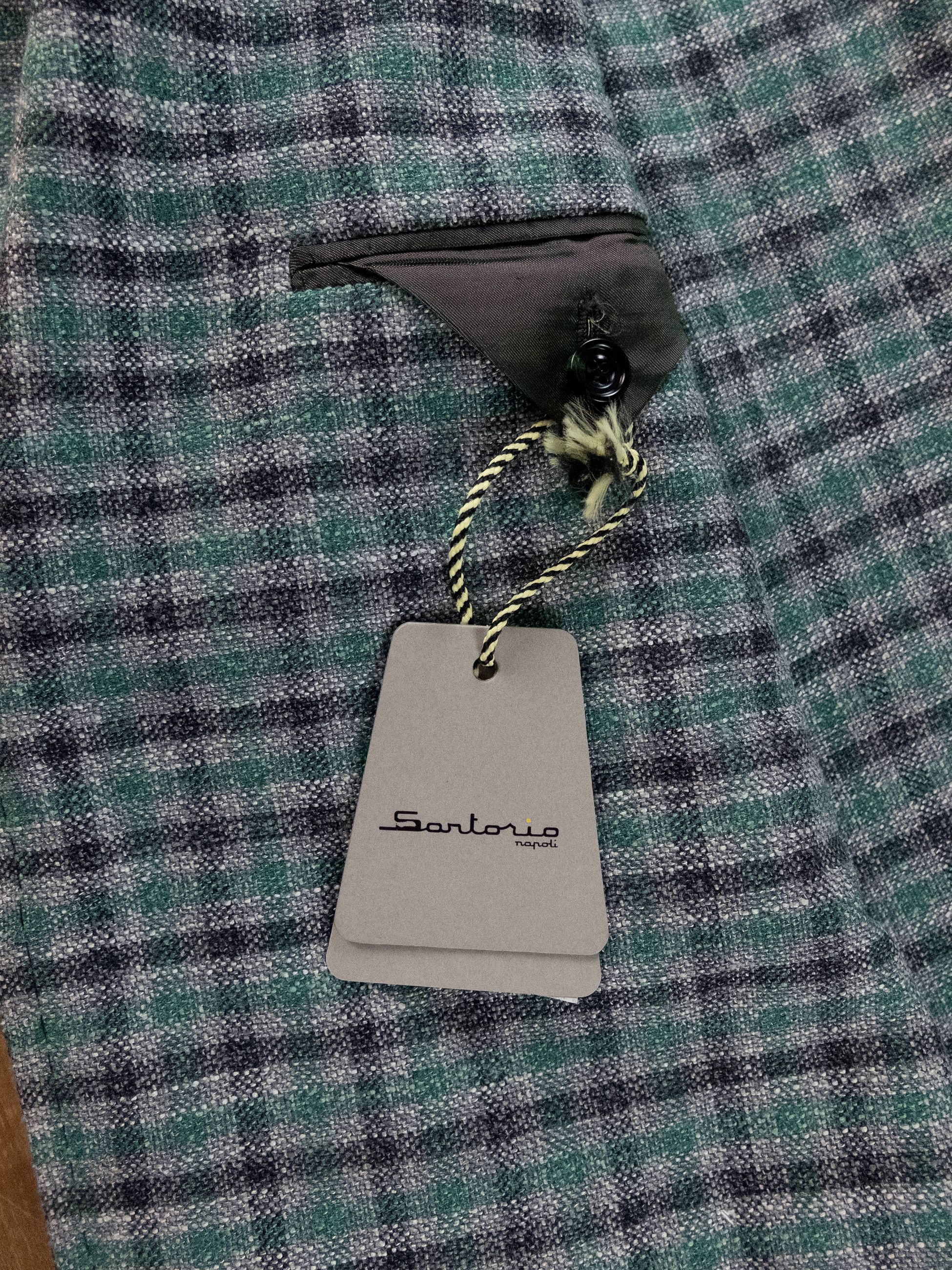 SARTORIO SARTORIO Napoli Kiton green gray plaid wool silk sportcoat Size 44R - 7 Thumbnail