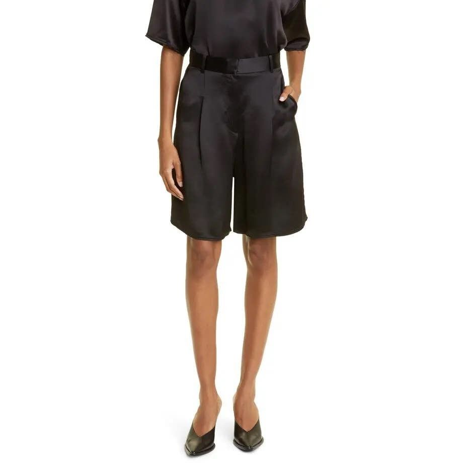 image of By Malene Birger Malene Birger Povilla Black Satin High Waisted Shorts 34 Nwt, Women's (Size 24)
