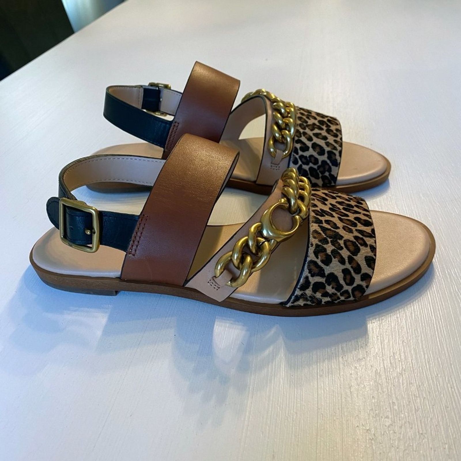 Coach Heather Leopard Print Sandals G4777 Size 5 EU 35.5