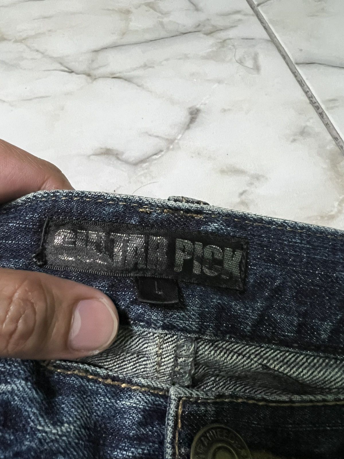 14th Addiction × If Six Was Nine × Japanese Brand 💥Baggy💥Vintage Guitar Pick Washed Distress Clawmark Jean Size US 33 - 8 Thumbnail
