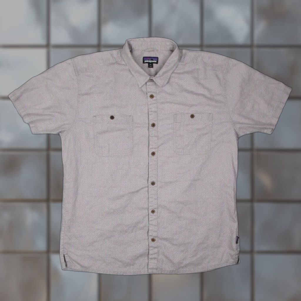 Patagonia Shirt Mens 2XL Pink Back Step Button Up Organic Hemp Cotton Geometric Pattern Front Pockets Casual Workwear Mens