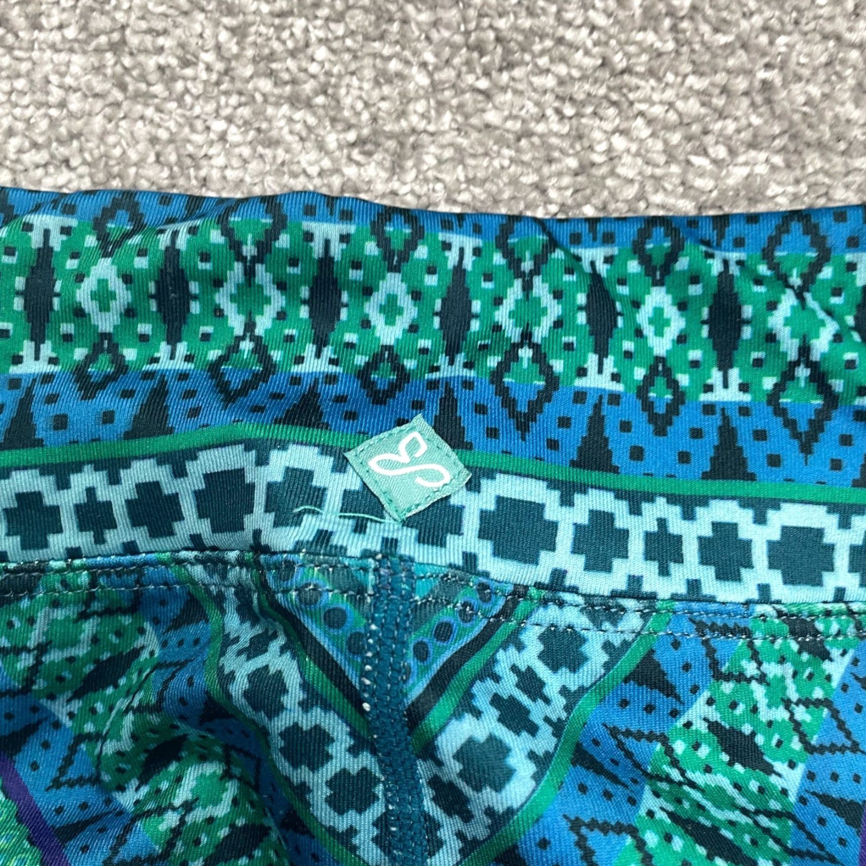 Prana prAna Cropped Leggings Womens M Blue Green Geometric Active Athletic 26x23 Pants Leggings Size 32" / US 10 / IT 46 - 3 Thumbnail