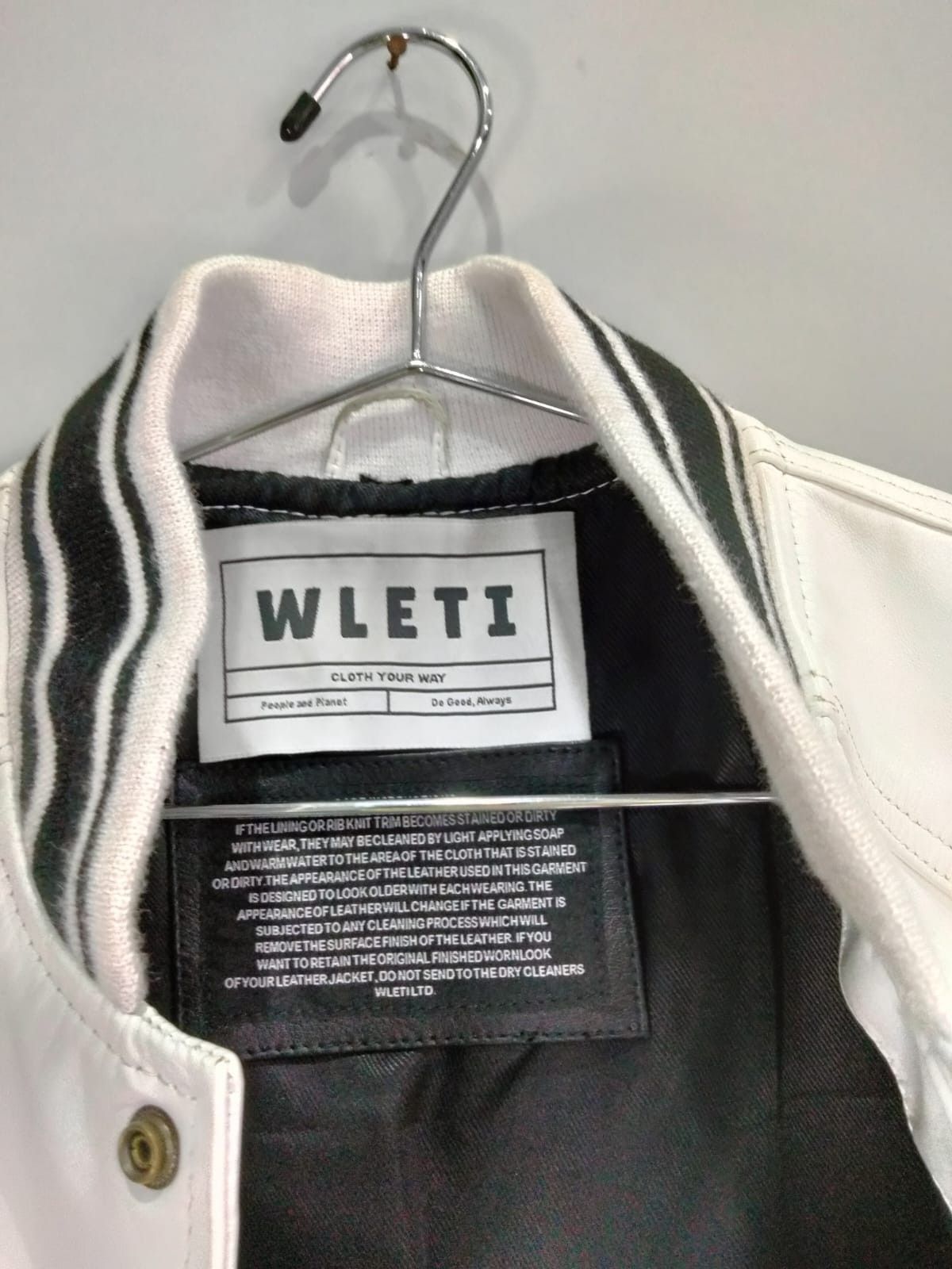 Vintage Wleti Premium White Sheep Leather Varsity Jacket — Medium Size US M / EU 48-50 / 2 - 2 Thumbnail