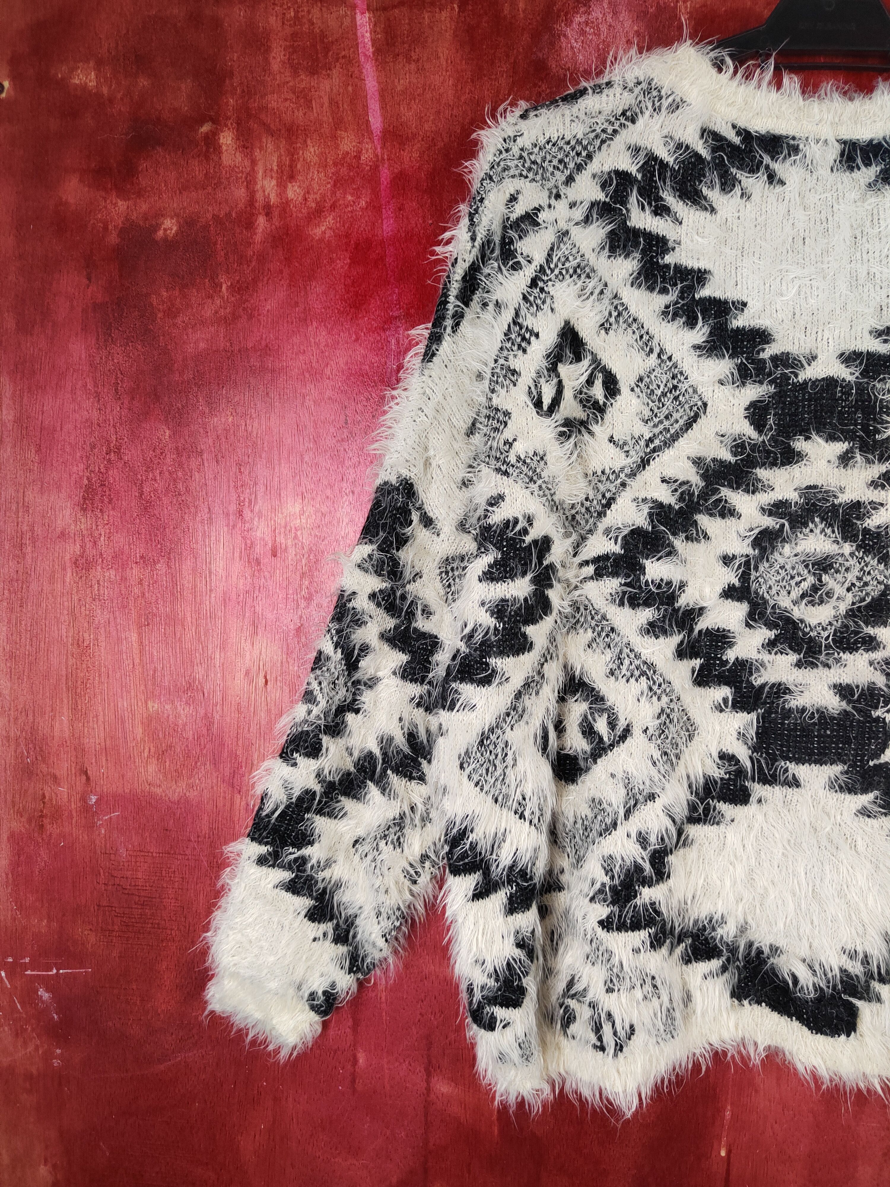 Japanese Brand × Vintage Art Design 💥 Spray Black Cream Fur Mohair Knitwear Size XL / US 12-14 / IT 48-50 - 9 Thumbnail