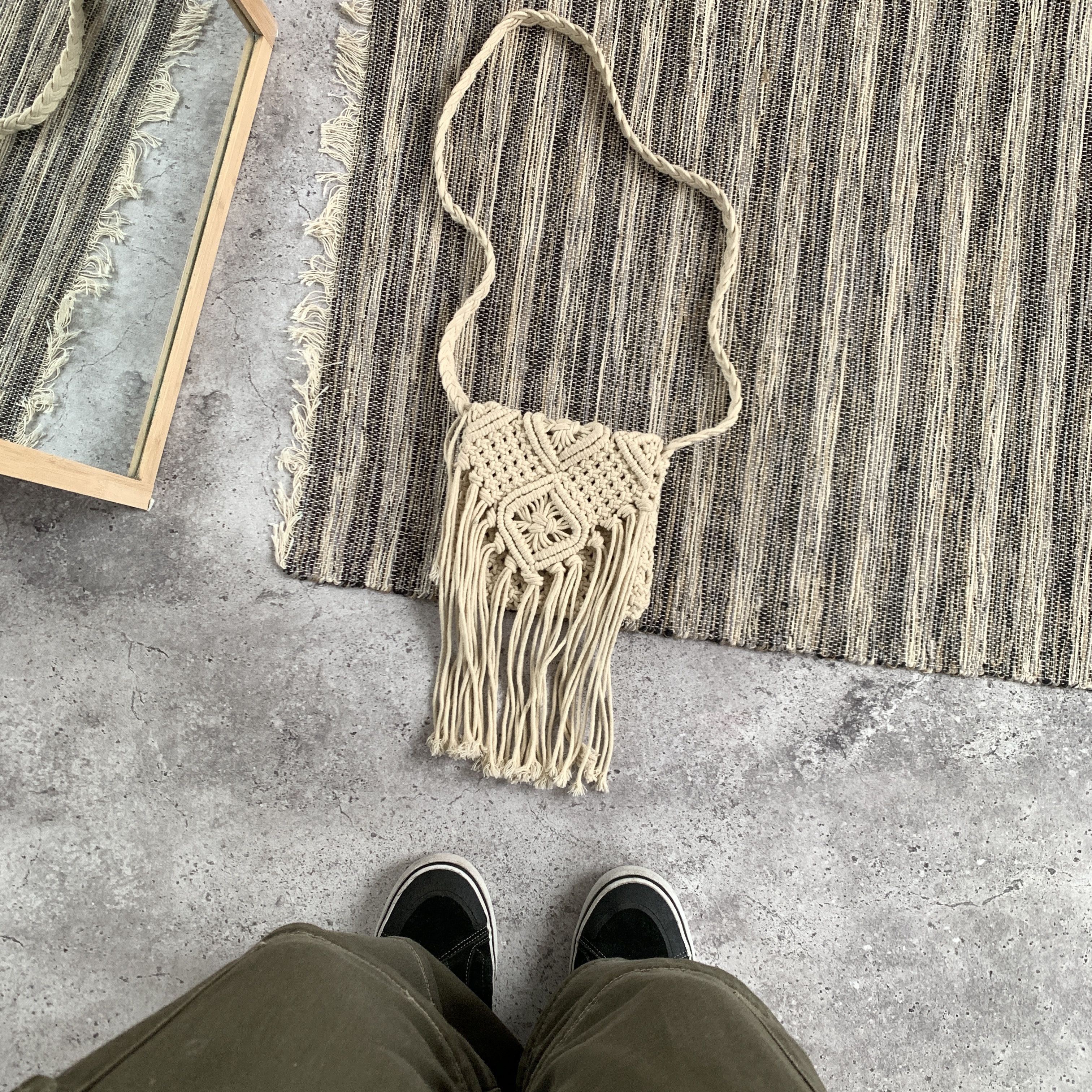 Vintage Women's Knitted Crossbody Beige Bag