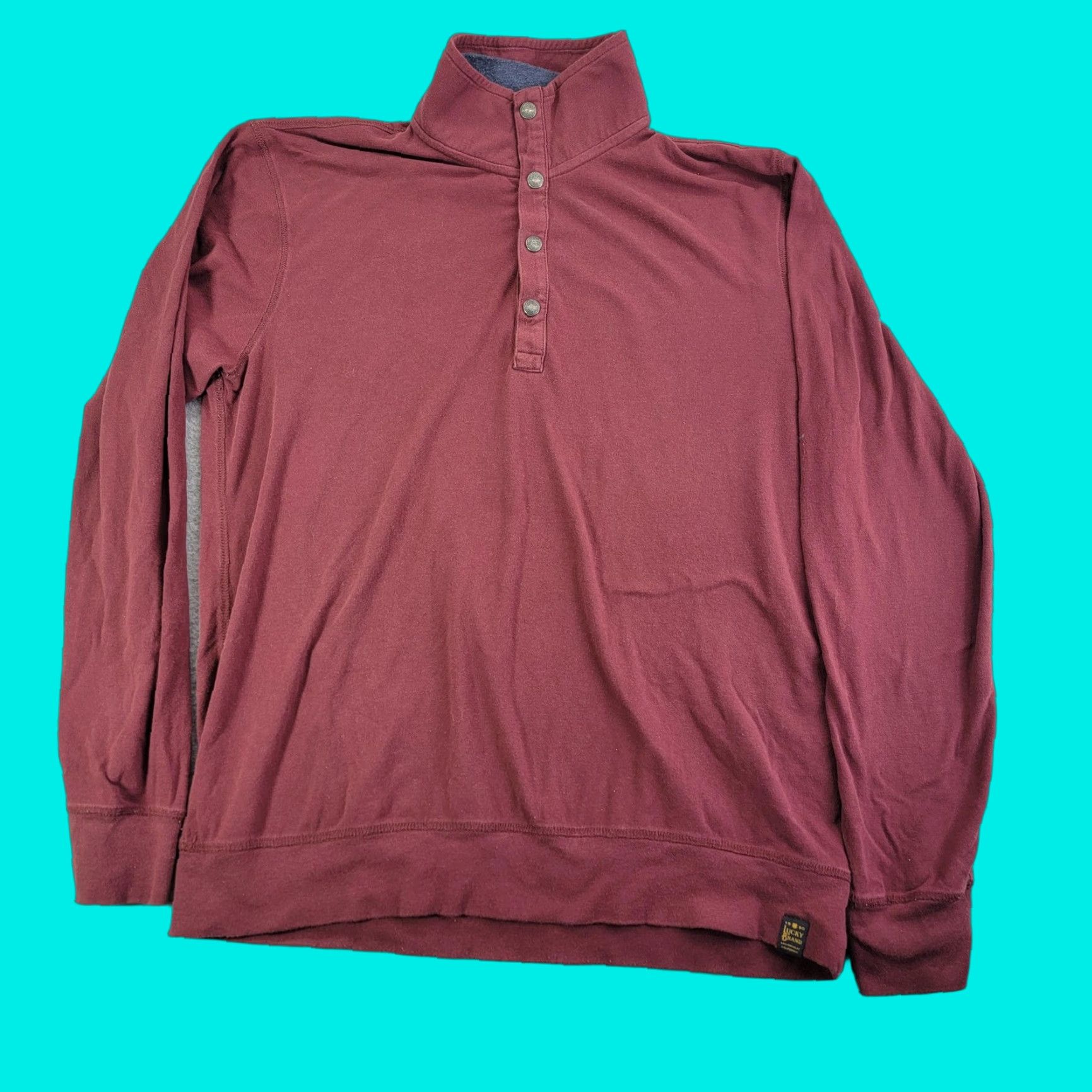 Lucky Brand Lucky Brand Sweatshirt Mens Large Red Mock Neck Snap Henley Saturday Stretch Size US L / EU 52-54 / 3 - 1 Thumbnail