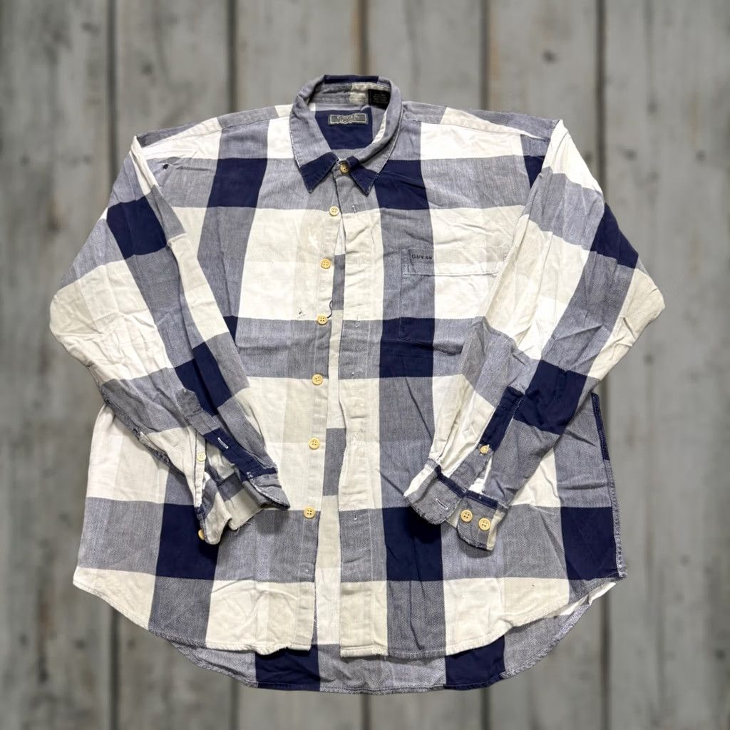 Guess VINTAGE GUESS Shirt Dress Men XL Plaid Short Sleeve Cotton Blue Stained Button Up Size 46R - 1 Thumbnail