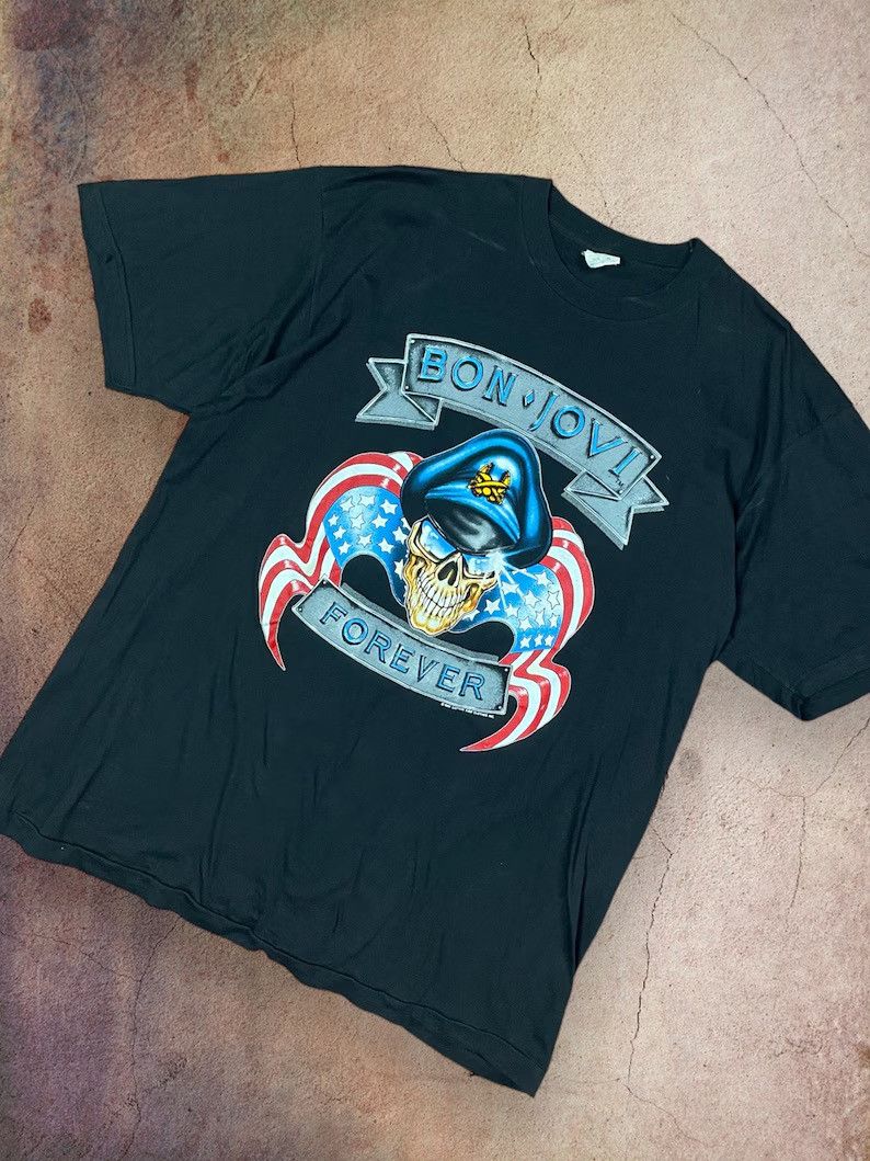 Band Tees × Vintage Bon Jovi Forever 1989 Vintage Bandshirt Tourshirt Tour Band Size US XL / EU 56 / 4 - 2 Thumbnail