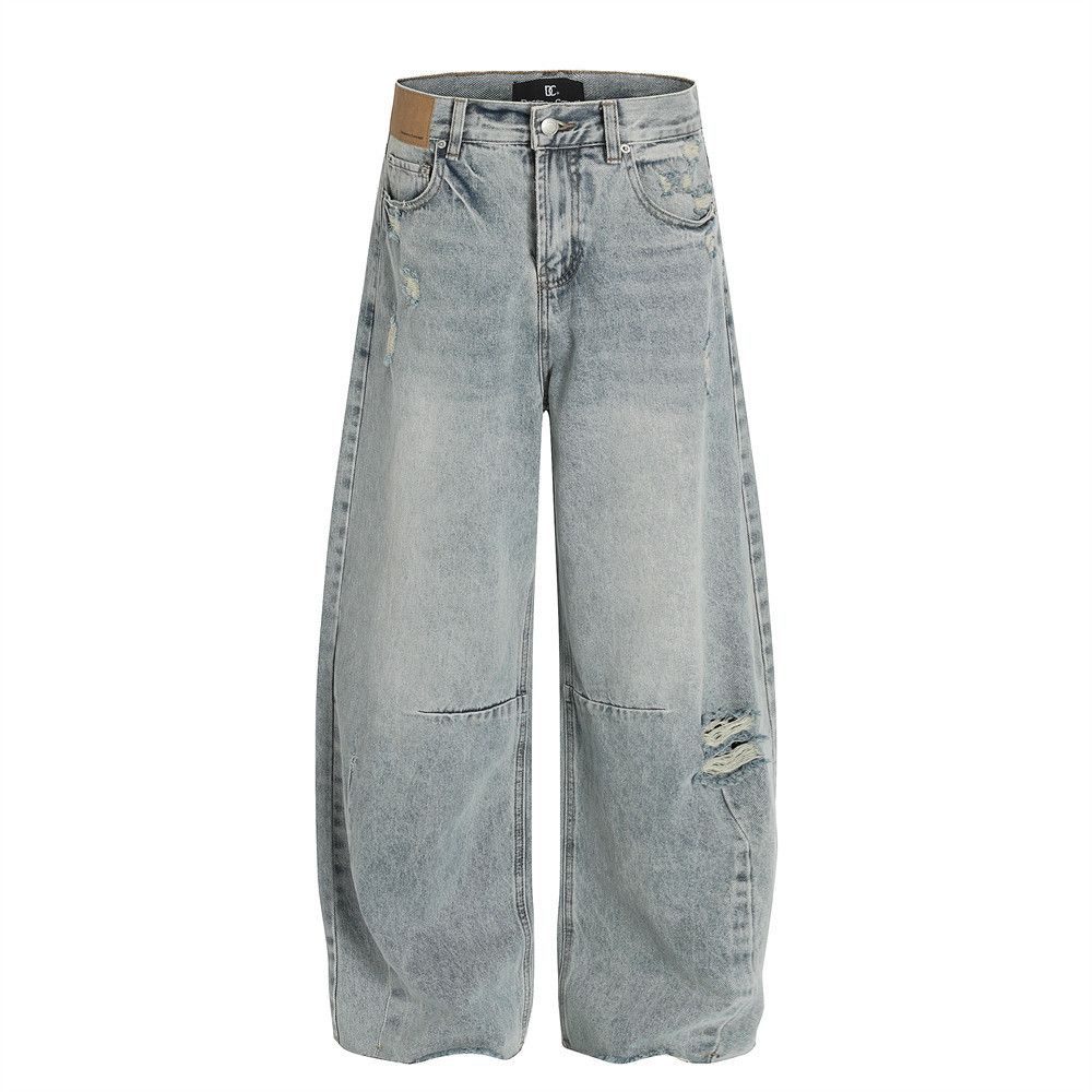 Men's vintage punk ripped washed scimitar jeans y2k