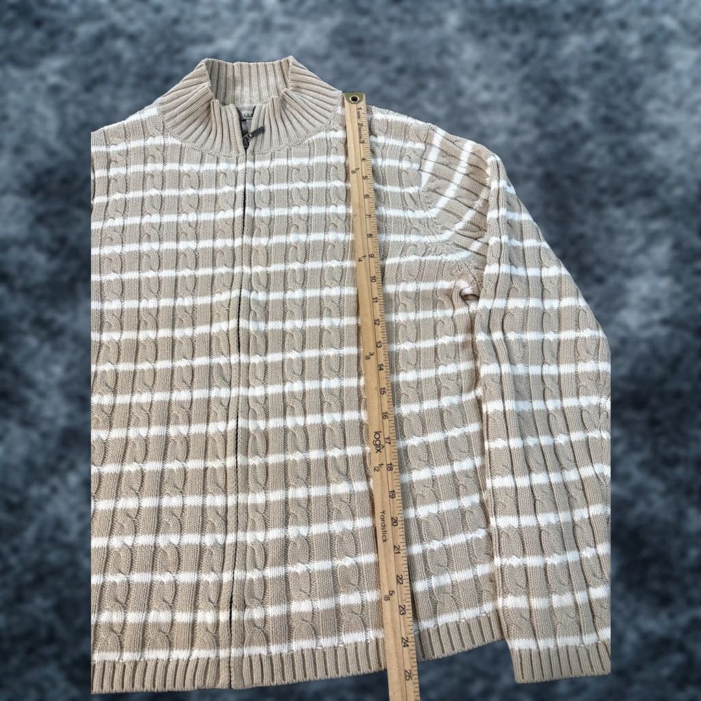 Vintage LL Bean Sweater Womens XL Cardigan Cable-Knit Striped Zip Mock Neck Fisherman Full Zip Size XL / US 12-14 / IT 48-50 - 1 Thumbnail