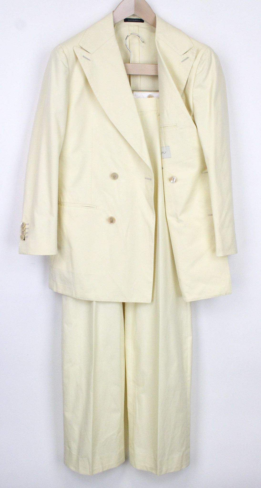 image of Suitsupply La Spalla Uk38S Double-Breasted Cotton Yellow Suit 71218, Men's