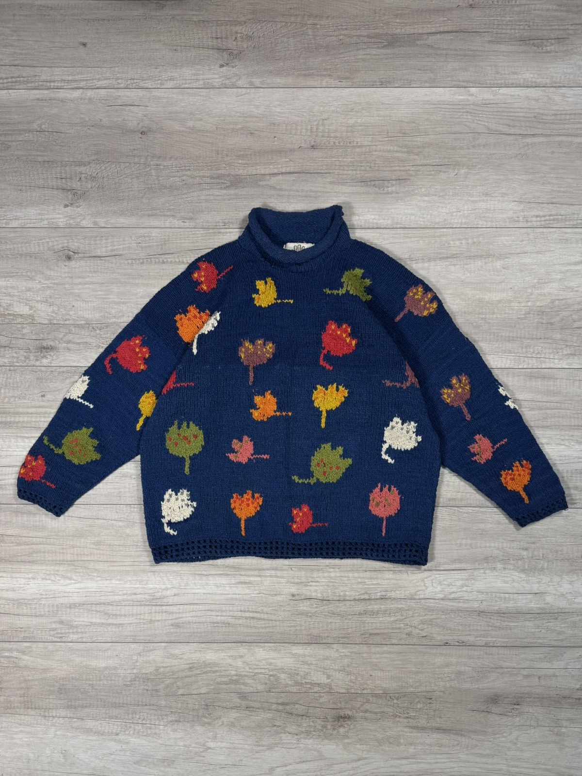 Handmade AMANO Handmade Vintage Cotton Autumn Leaves Knitted Sweater Size US M / EU 48-50 / 2 - 1 Thumbnail