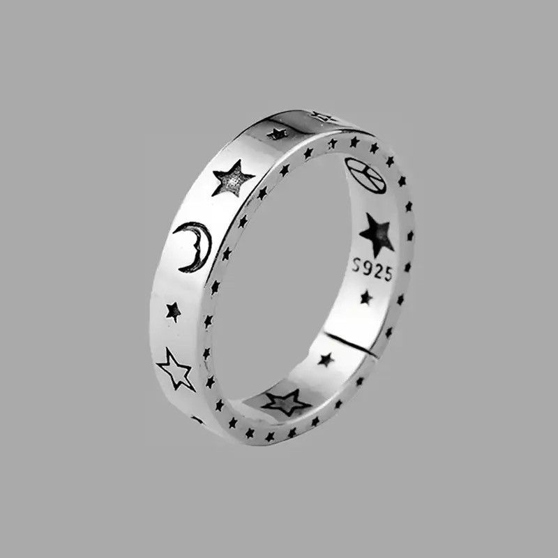 Jewelry × Vintage Smiley Moon & Stars Ring Retro Adjustable Size ONE SIZE - 3 Thumbnail