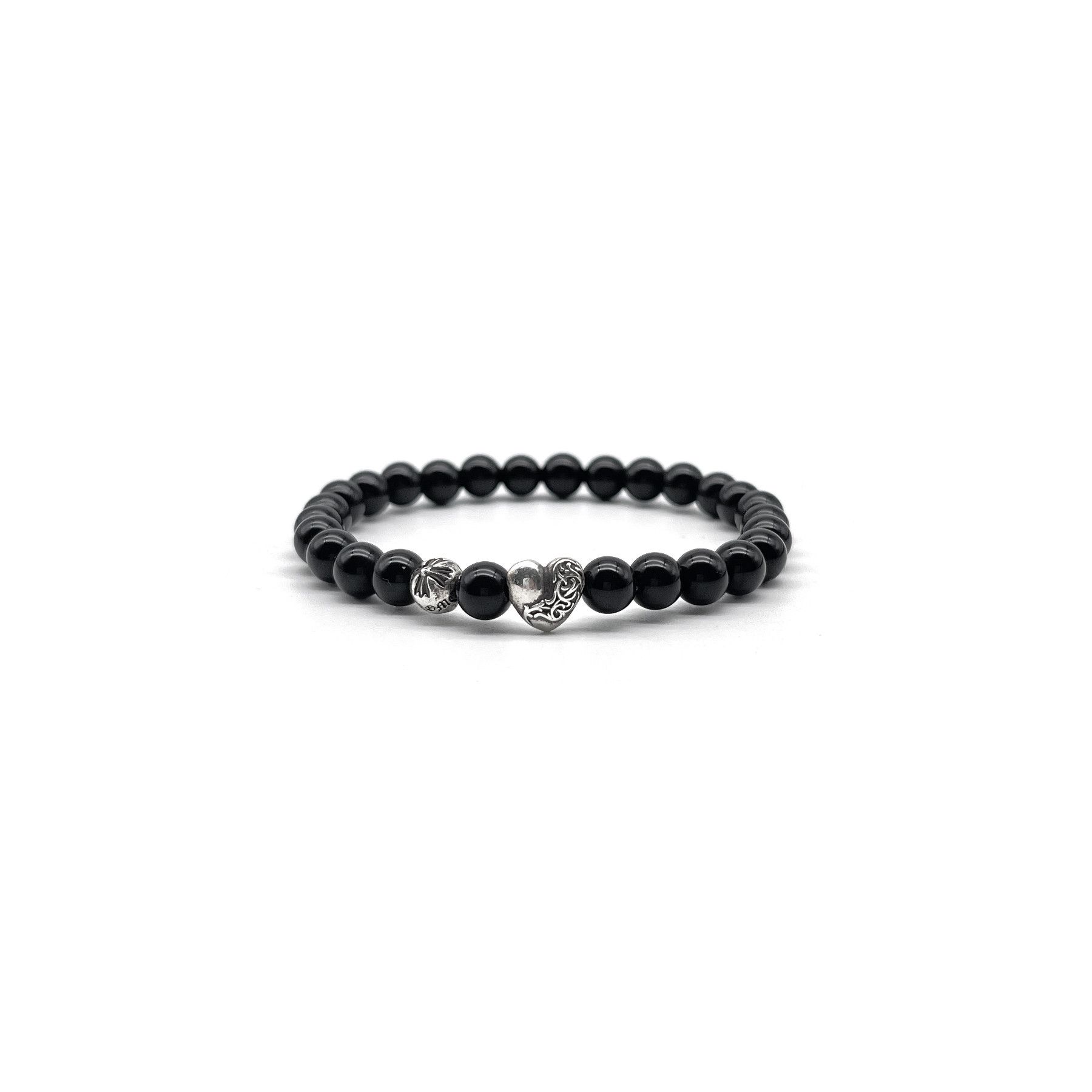 Chrome Hearts Chrome Hearts 6mm Silver Vine Heart Cross Black Bracelet Size ONE SIZE - 3 Thumbnail