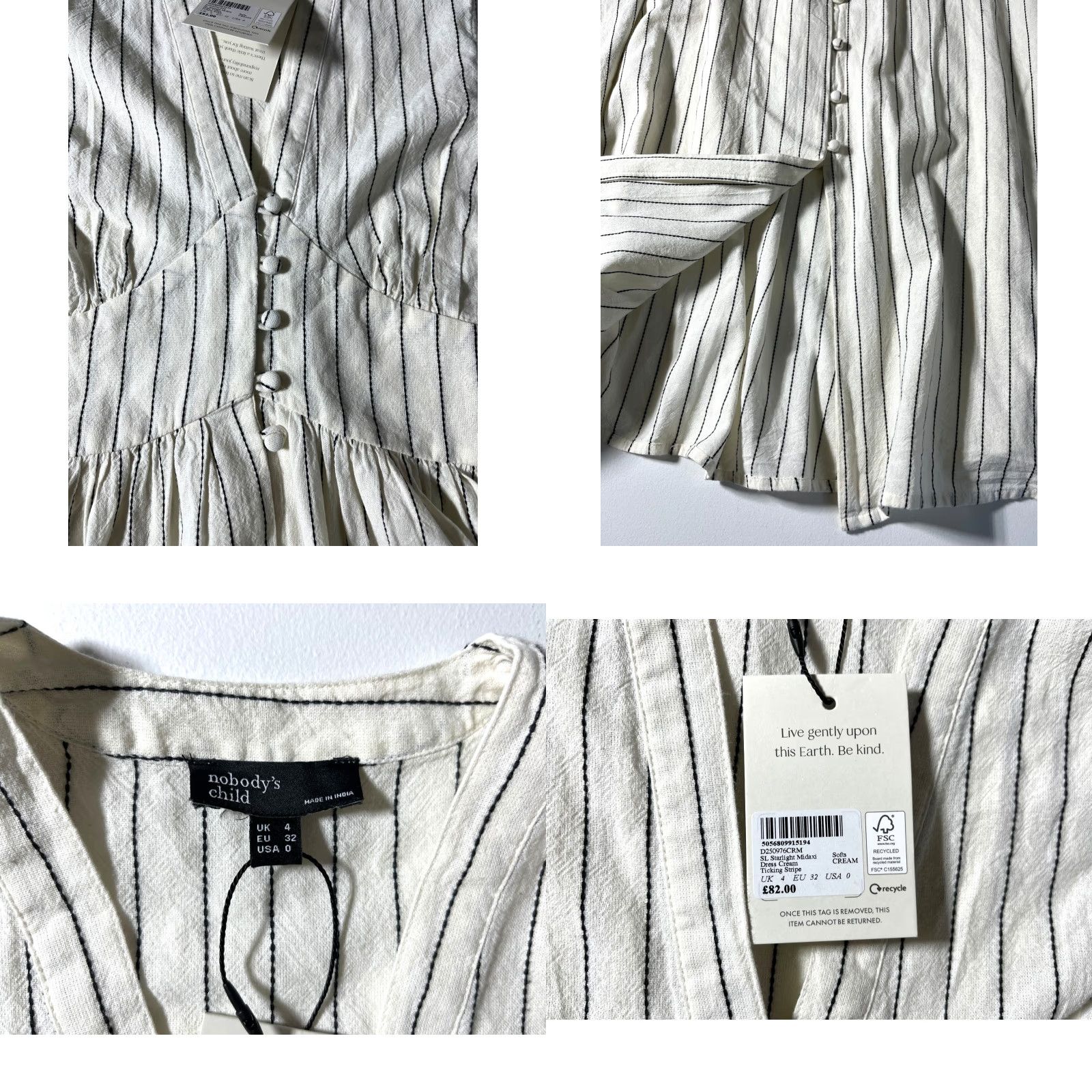 Vintage Nobody's Child Starlight Midi Dress Sleeveless Cream Pinstripe NWT US 0 Women/Adult Slender A-Line Pockets V-Neck Casual Midi Dress Size XS / US 0-2 / IT 36-38 - 8 Thumbnail