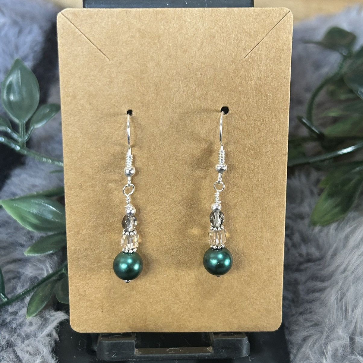 Handmade Handcrafted elegant peacock blue pearl crystal earrings Size ONE SIZE - 2 Thumbnail